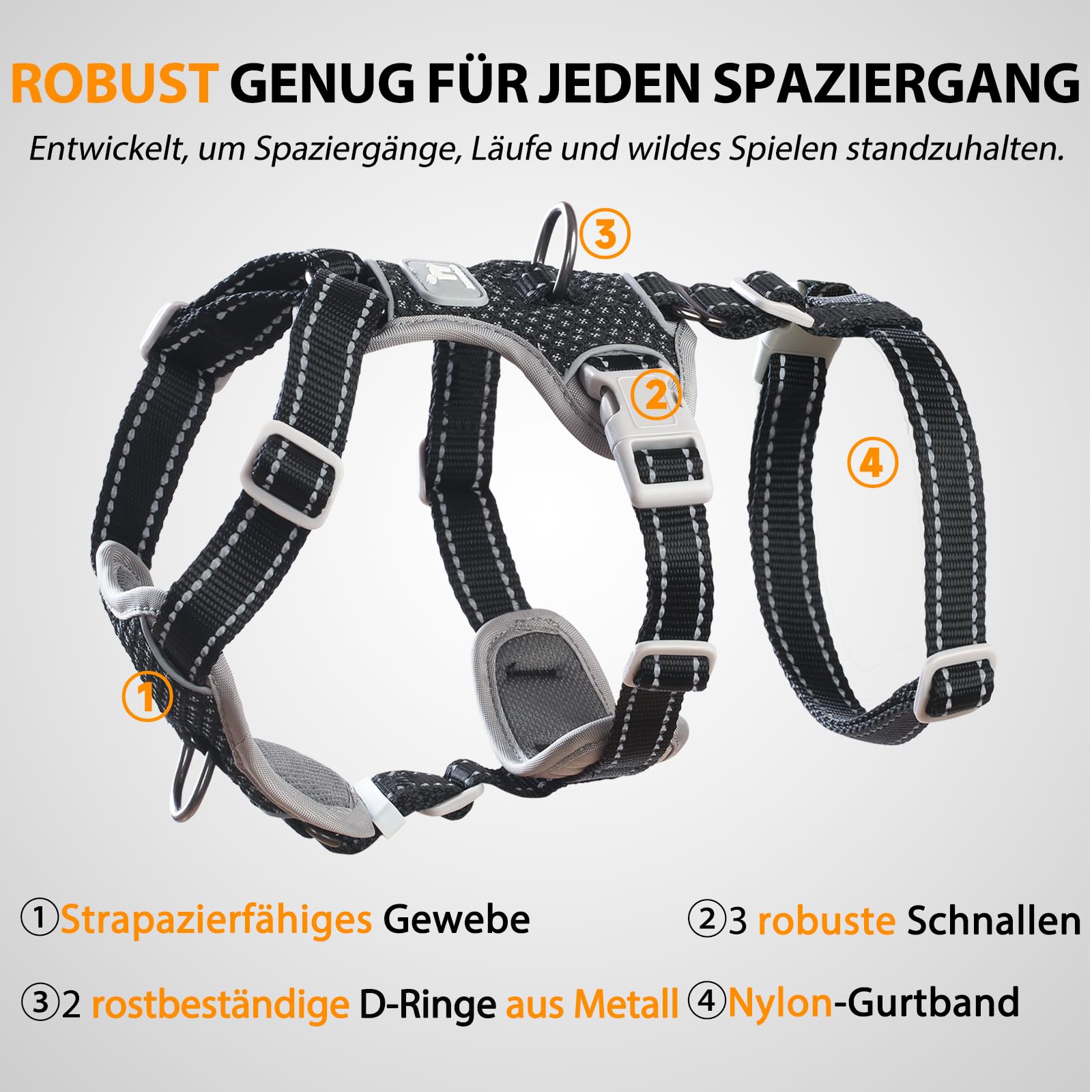 Huntboo Sicherheitsgeschirr Hund Ausbruchsicher, Panikgeschirr für Hunde, Anti Zug Hundegeschirr, Reflektierend, Verstellbare, Leichte Weste für kleine, mittelgroße und große Haustiere (Schwarz,L)