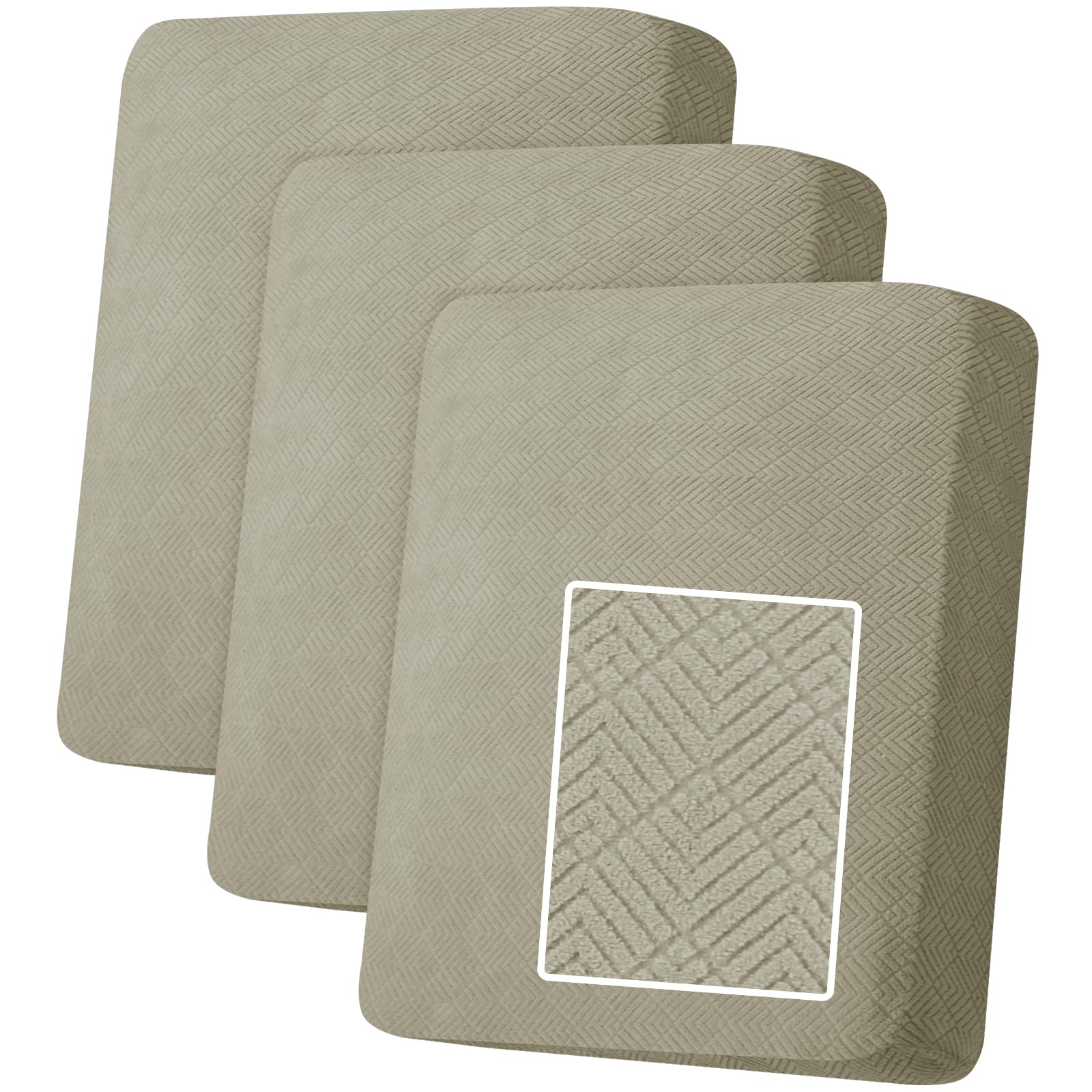 MAXIJIN Elastic Sofa Seat Covers, Universal Couch Seater Covers, Couch Seat Slipcover Protector Replacement for Individual Cushion with Elastic Bottom (Khaki, 1 Seater*3)