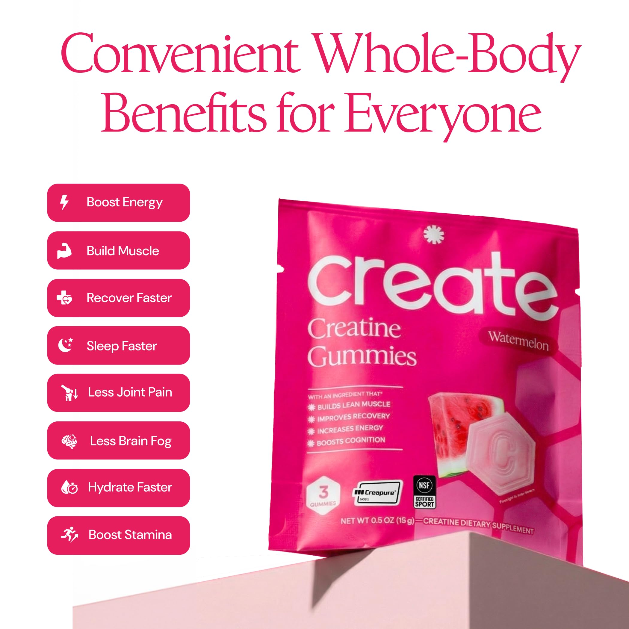 Create Creatine Monohydrate Gummies, 30 Single-Serve Packs, Watermelon — Amazon image 4