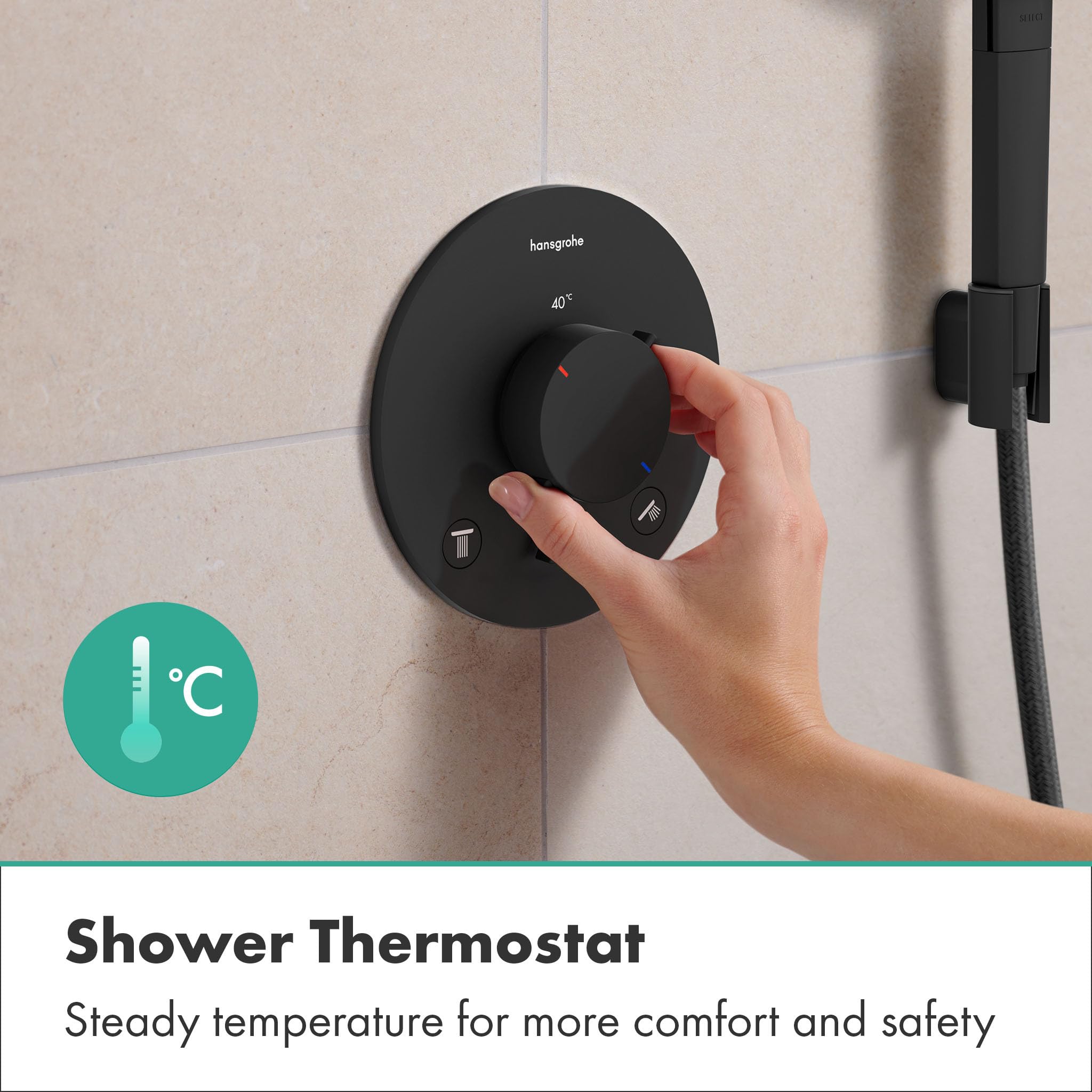 hansgrohe Ecostat Comfort S - Duschthermostat Unterputz, Duscharmatur mit Sicherheitssperre (SafetyStop) bei 40° C, Thermostat für die Dusche, Mischbatterie für 2 Verbraucher, Mattschwarz, 33715670