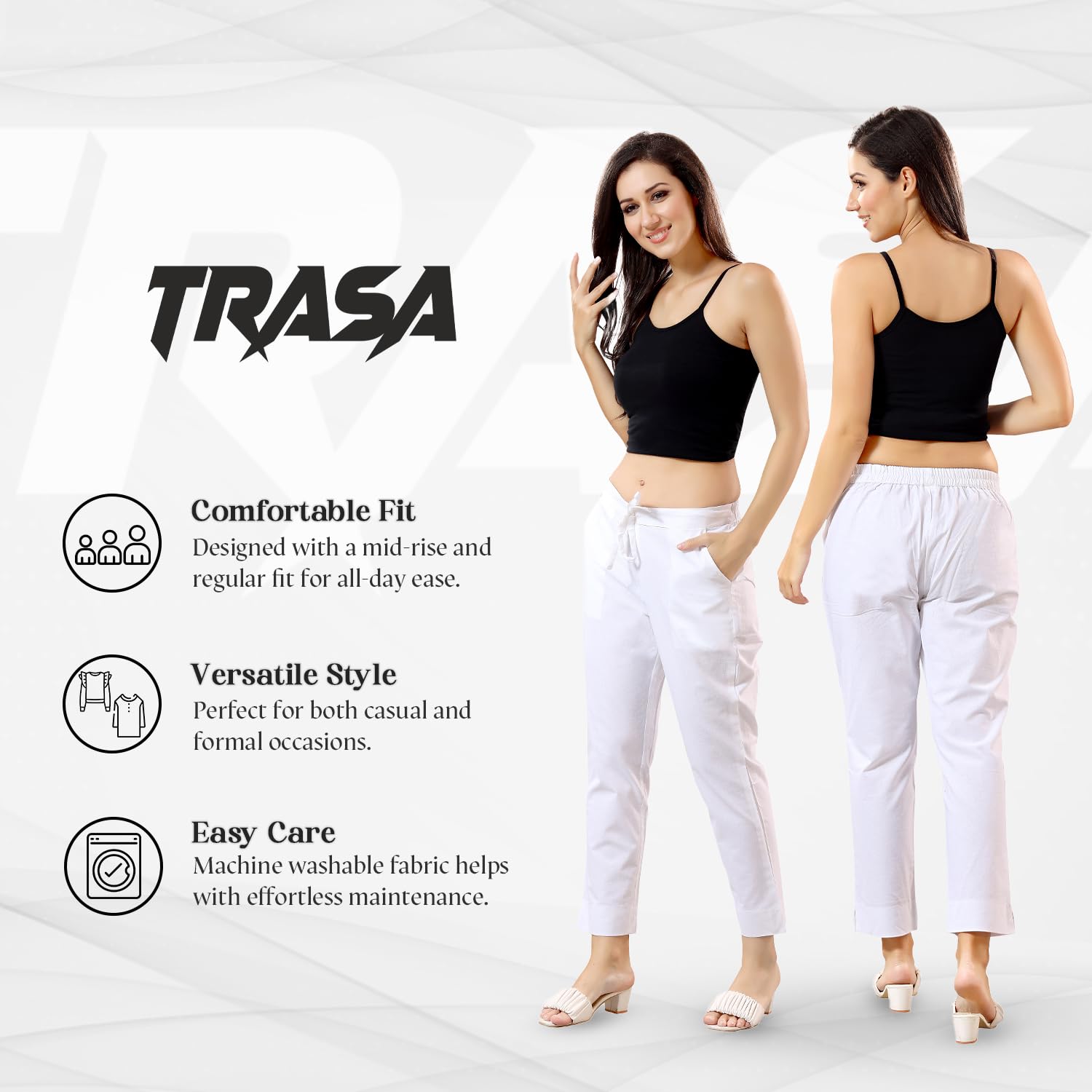 TRASA Ultra Soft Cotton Regular and Plus 8 Colour Cotton Pants for Womens and Girls, White - 4XL - Image 2 thumbnail