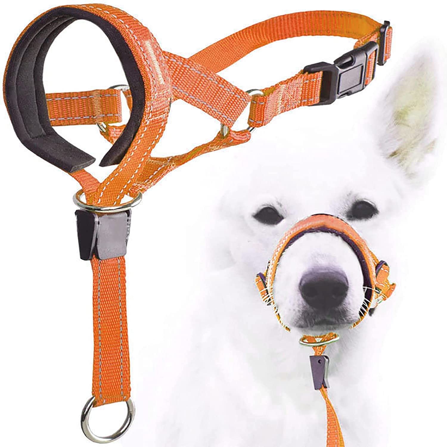 Dog Head Collar,No-Pull Dog Collar,Durable Training Dog Collar,Head Halter Collar for Dog,Stops Heavy Pulling and Easy Control on Walks,Adjustable(3 Color/4 Sizes) (L,Orange)