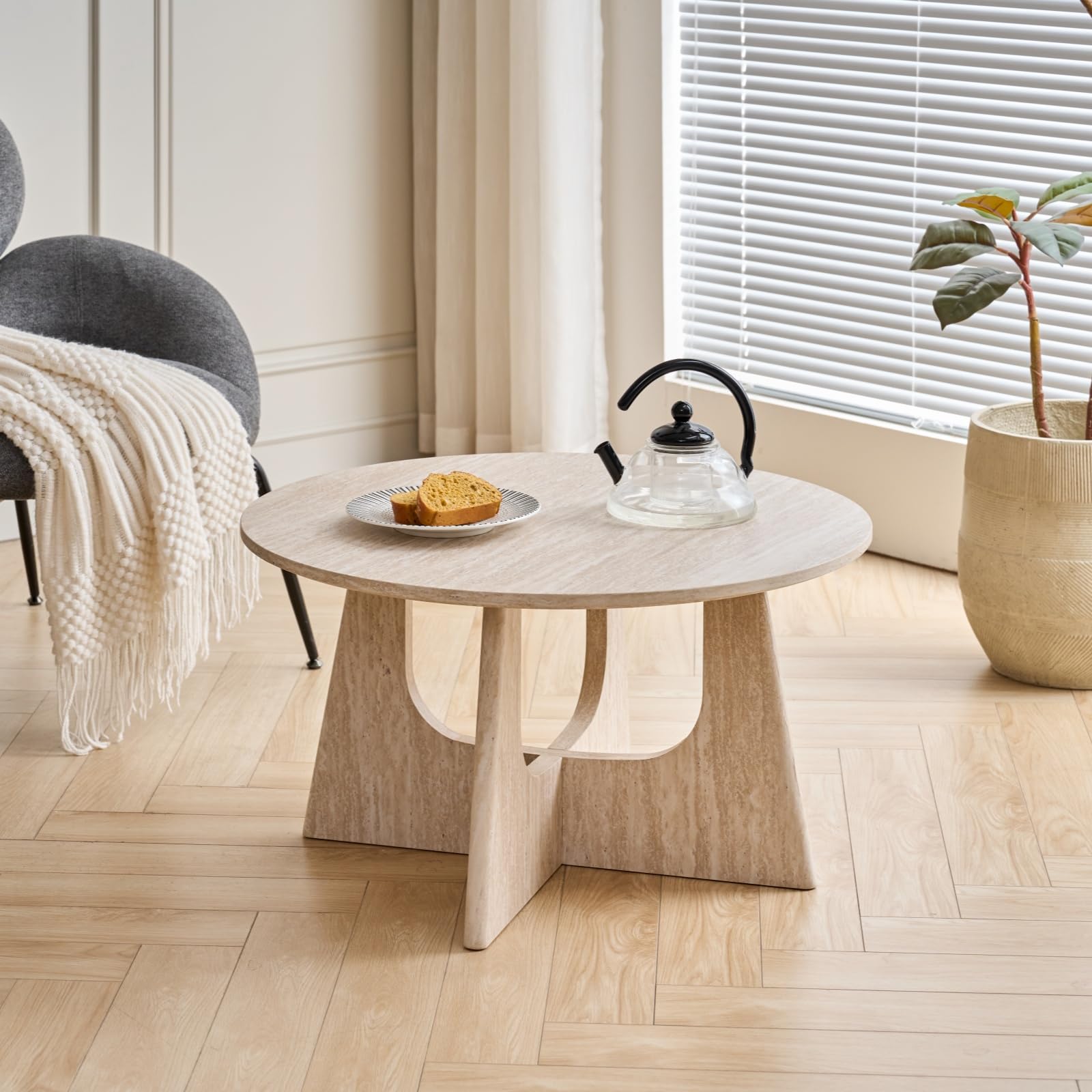 GrandCA HOME Lot de 2 Table Basse Ronde, Table D'appoint de Salon de Style Minimaliste Moderne, Matériau en Panneaux de Fibres de Densité Moyenne, Convient pour Le Salon, La Chambre à Coucher - Beige