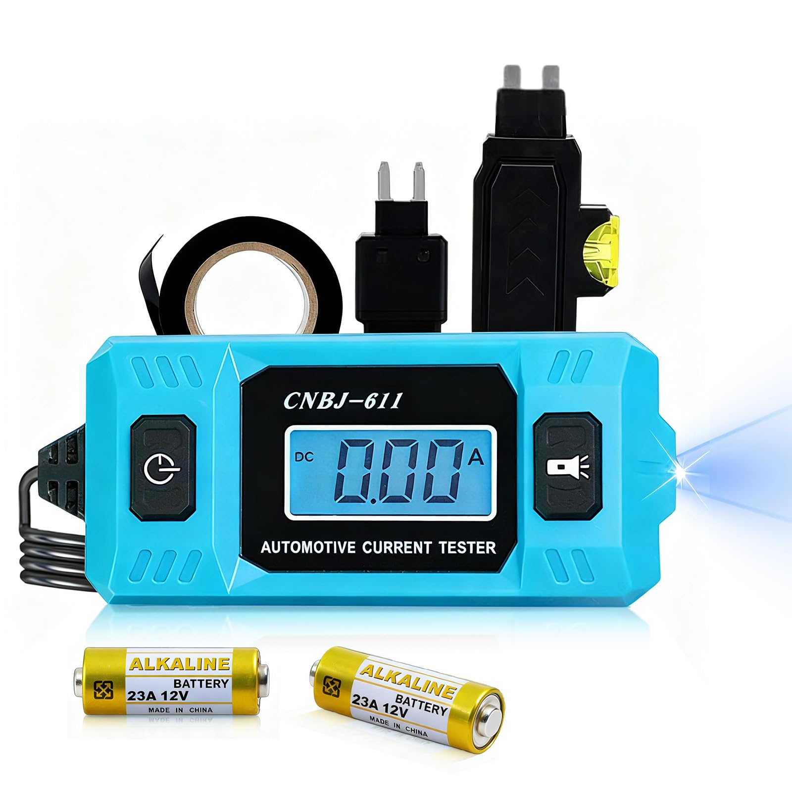 Tester di corrente per automobili, tester portatile Cnbj-611 per guasti del circuito automobilistico ad alta precisione, intervallo di misurazione da 0,01 A a 19,99 A, display retroilluminato (2 pezzi