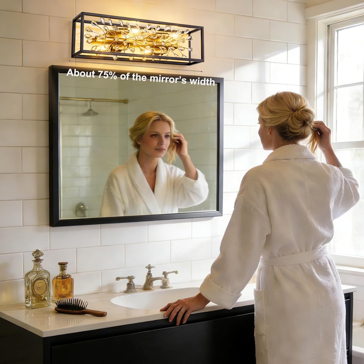 TOCHIC Bathroom Lighting Fixtures Over Mirror, Black and Gold Bathroom Vanity Lights with Crystal, Modern Wall Lighting Fixture for Cabinets, Powder Room, Bedroom, Dimmable, 26" W