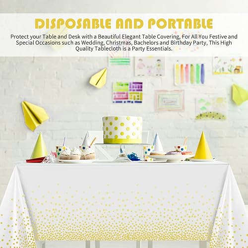 Miniatura 5 de Tegeme Manteles de plástico para fiestas, manteles desechables de graduación de Ramadán Mubarak, decoración de fiesta con punto de estampado dorado,