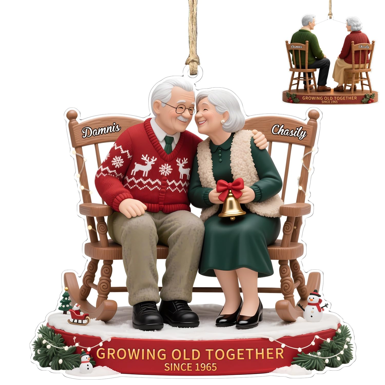 Personalized Growing Old Together Since Hanging Ornament, Custom Mr & Mrs Names Married Christmas Tree Ornaments, Wedding Anniversary Marriage Ornament Gift for Old Couple Husband Wife