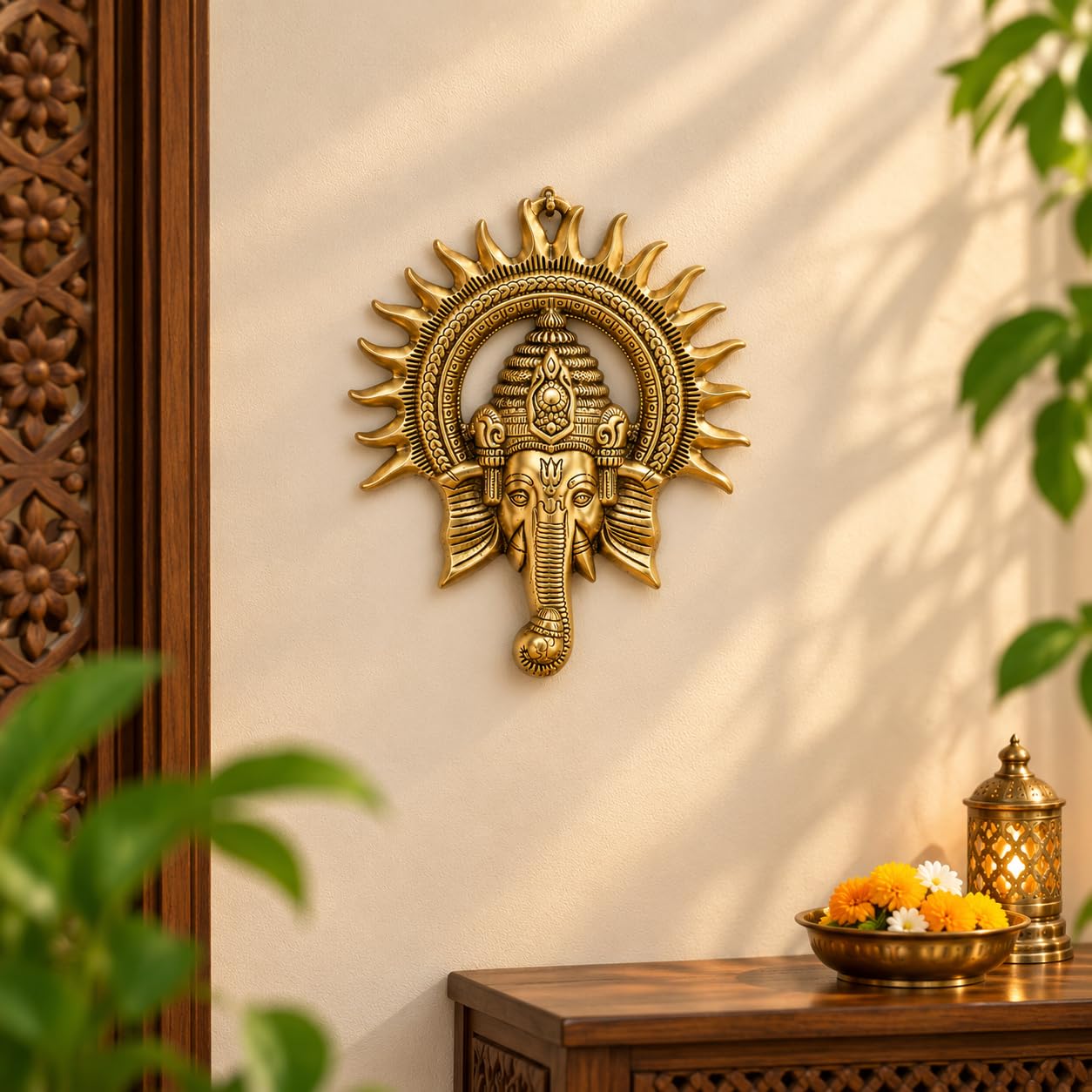 KridayKraft Metal Ganesh Ji Wall Hanging Statue | Ganpati Idol Sculpture for Home & Office Wall Decor | Gold Finish Feng Shui Vastu Showpiece | Diwali, Griha Pravesh & Festive Gift Article