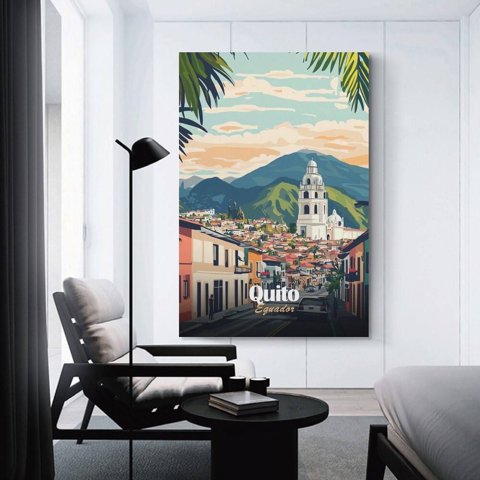 Junmoney Quito Ecuador Cityscape Illustration Canvas Wall Decor 24x36inch(60x90cm), for Feature Walls in Flats Or Modern Rooms, Decorative Artwork with Flexible Styling