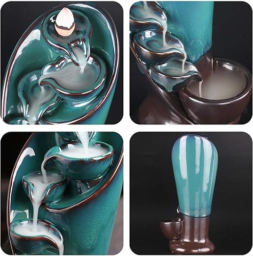 Miniatura 4 de Ceramic Inscents-Cones - Quemador de incienso con reflujo de cascada con pinzas, 20 conos de incienso y 30 varillas de incienso para decoración del