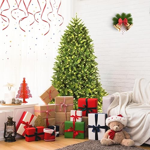 Miniatura 3 de HAPPYGRILL Árbol de Navidad preiluminado de 6 pies con 600 luces LED, árbol de Navidad artificial con 8 modos de iluminación, árbol de abeto con