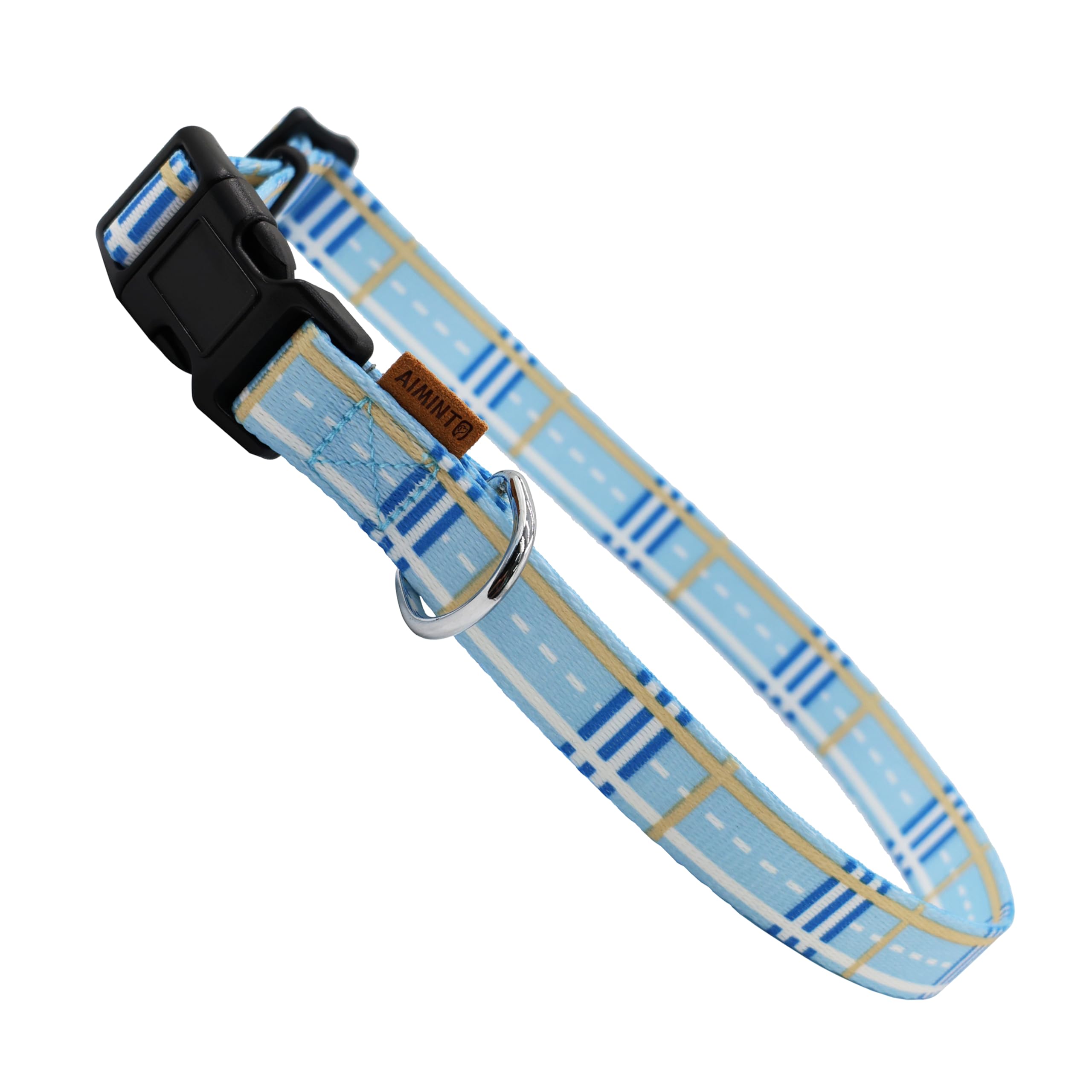 Aiminto Dog Collar, Cute Stripe Pattern, Soft and Adjustable Collar with Quick Release Buckle (S (Neck 11-18", Width 5/8"), Stripe Blue)