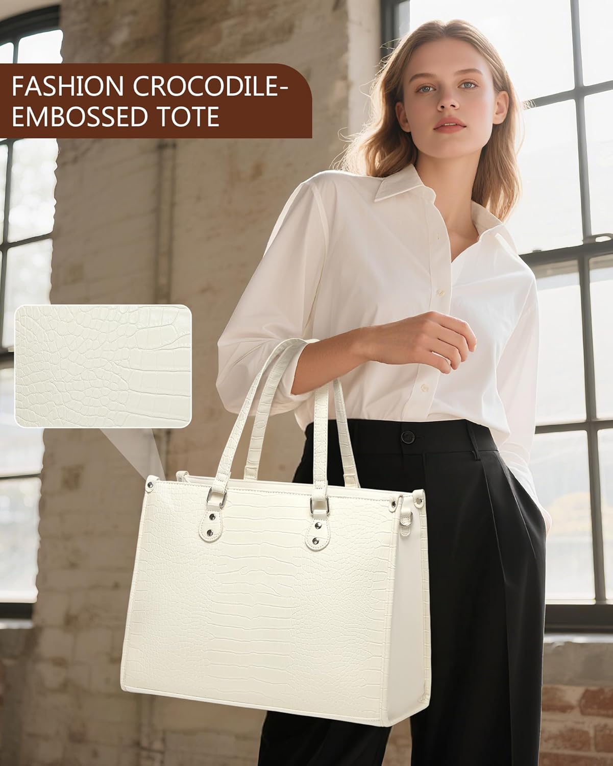 Lunch Tote Bag with Insulated Compartment for Women Daily Work, PU Leather Laptop Bag with 15.6 Inch Computer Compartment - Image 2