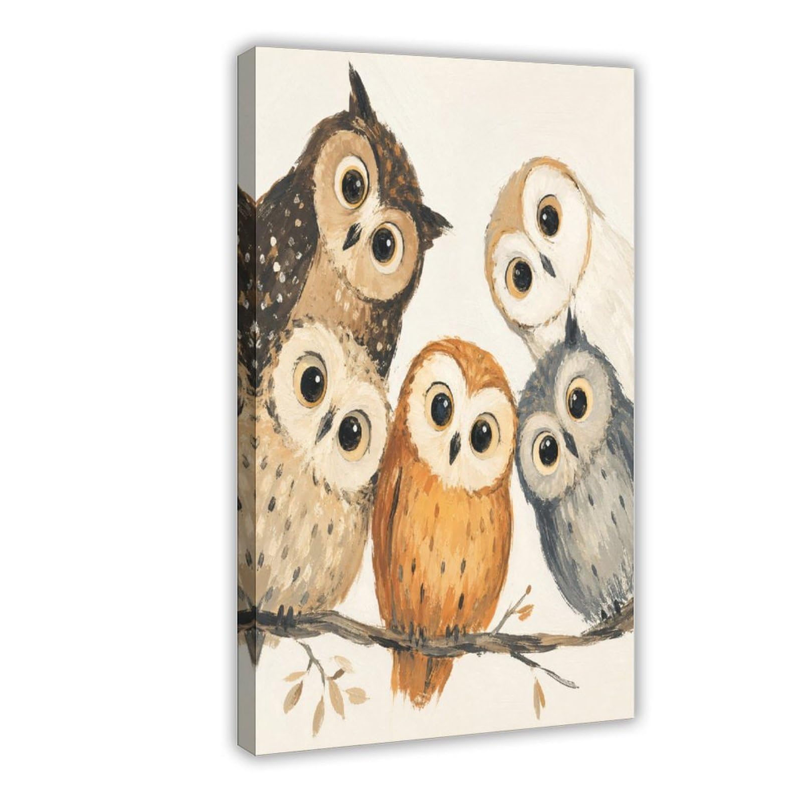 W7c8u2x3 Frame-Style-11 Owl Family On Branch Canvas Wall Art, Woodland Birds Hallway