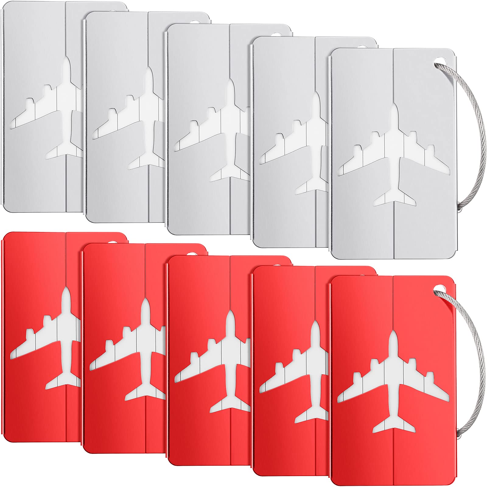 Weewooday 10 Pieces Metal Travel Luggage Tags Business Card Holder Aluminum Travel ID Tag for Luggage Baggage Identifier(Silver, Red)