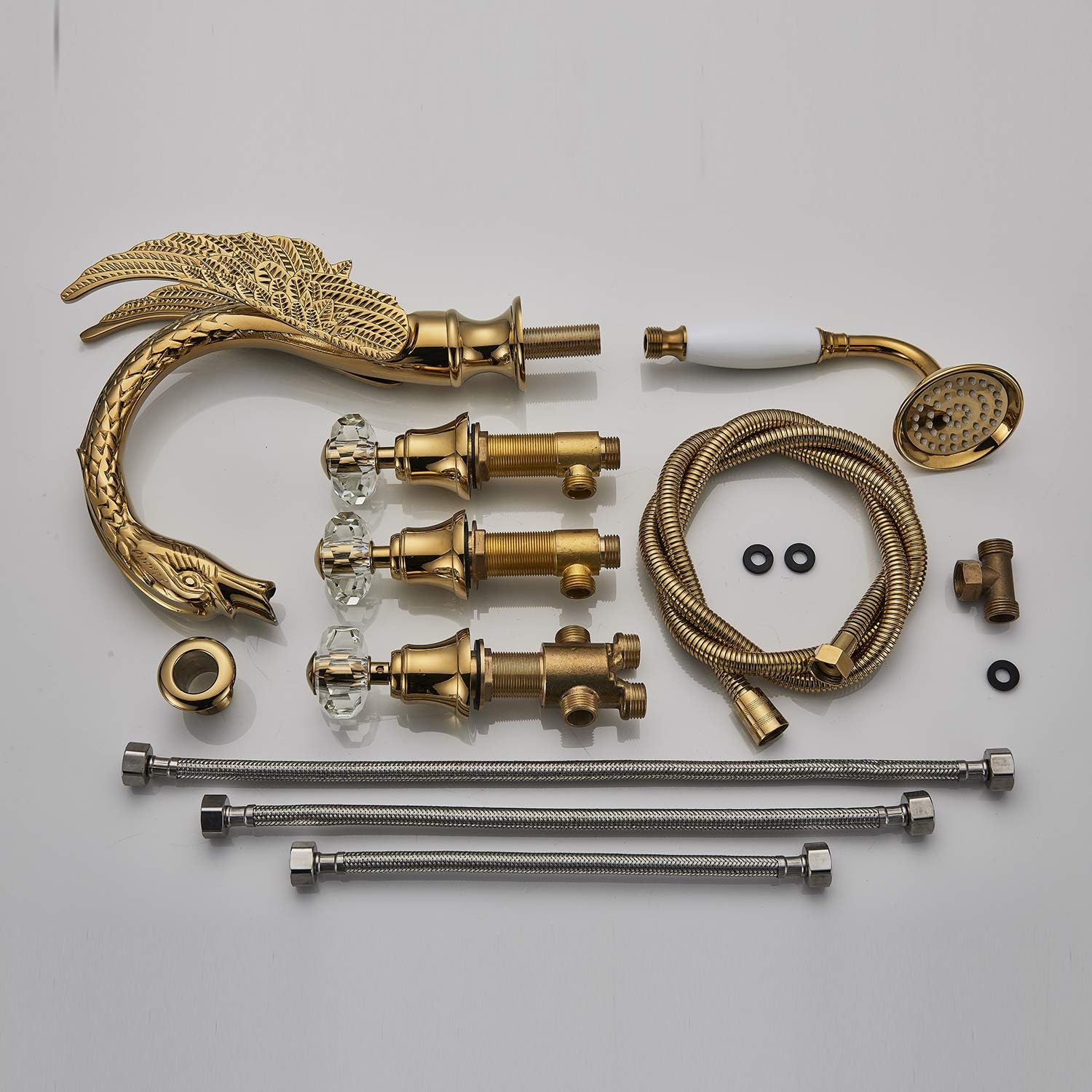 Exclusive Discount 80% Offer Senlesen Deck Mount Swan Spout 5Pcs Widespread Bathtub Roman Tub Faucets with Handshower Gold Polished Best Cyber Monday 🔥 Senlesen Deck Mount Swan Spout 5Pcs Widespread Bathtub Roman Tub Faucets with Handshower Gold Polished