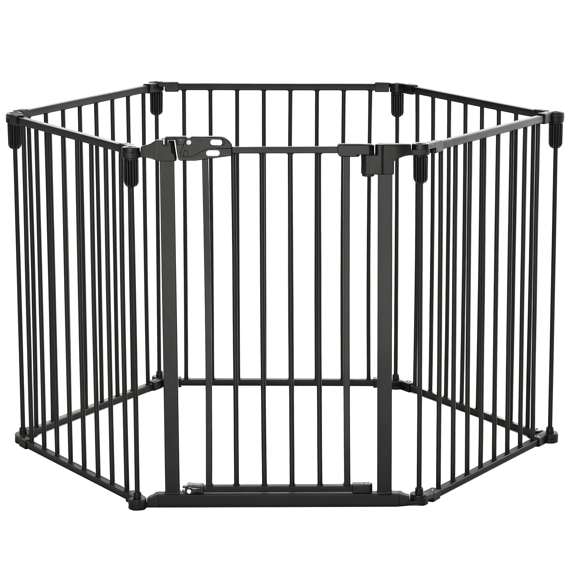 PawHut Barrière de sécurité barrière de Protection cheminée Parc enclos Chien Pliable modulable 6 Panneaux avec Porte sans perçage 362,5 x 76 cm Noir