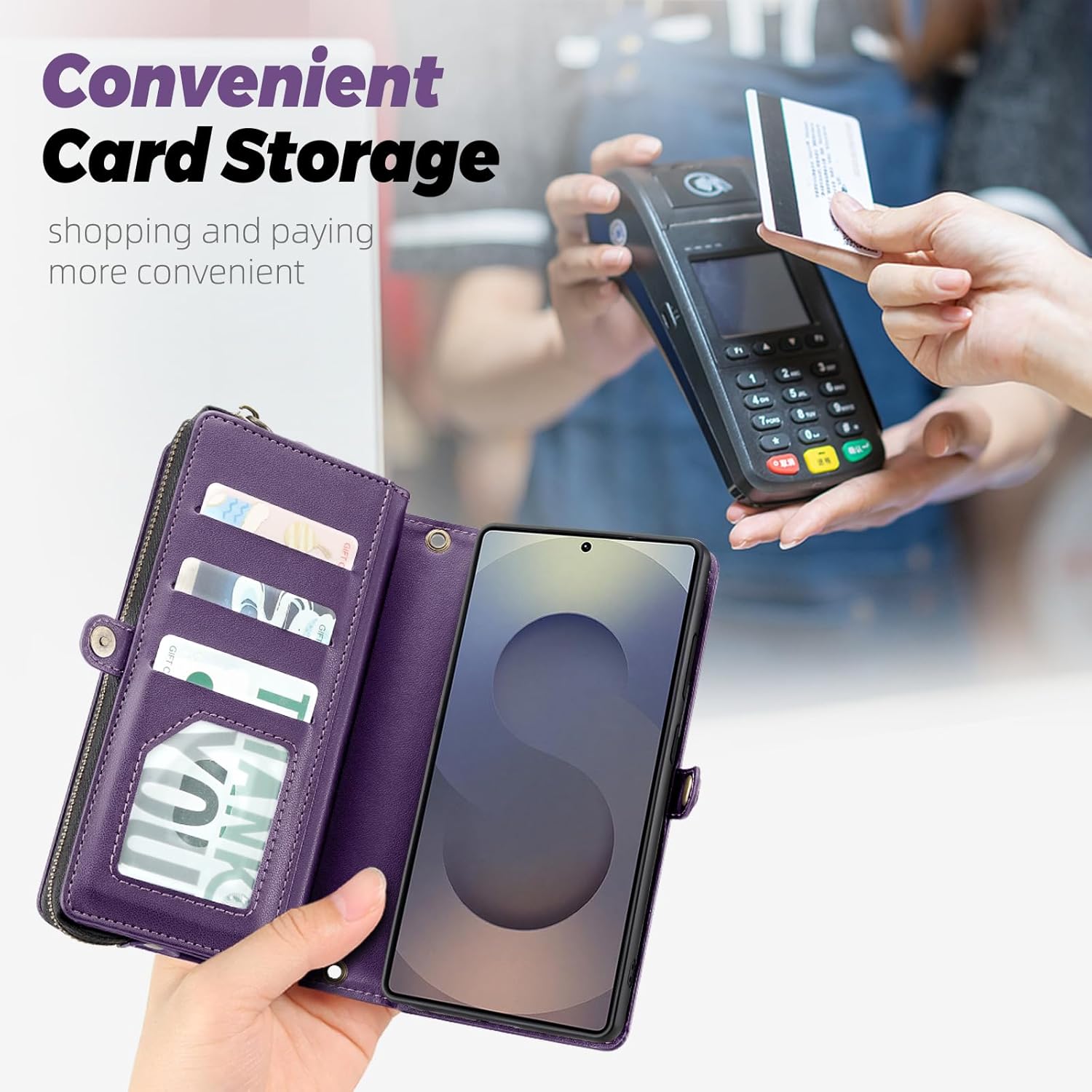 for Samsung Galaxy S24 Ultra Wallet Case with 9 Card Slots,RFID Blocking Large Capacity PU Leather Phone Case Wallet,Men Women's Wallets with Strap,for Travel and Daily Carrying,Purple