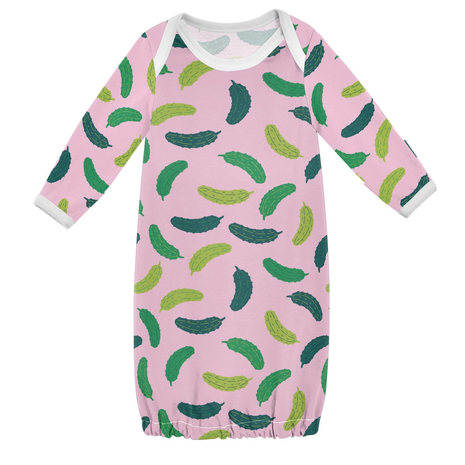 WIFIU Light Dark Green Melon Baby Girls Boys Sleeper Gown Cotton Nightgown Long Sleeve, Baby Nightdress Sleeping Clothes for Newborn 6-12 Months