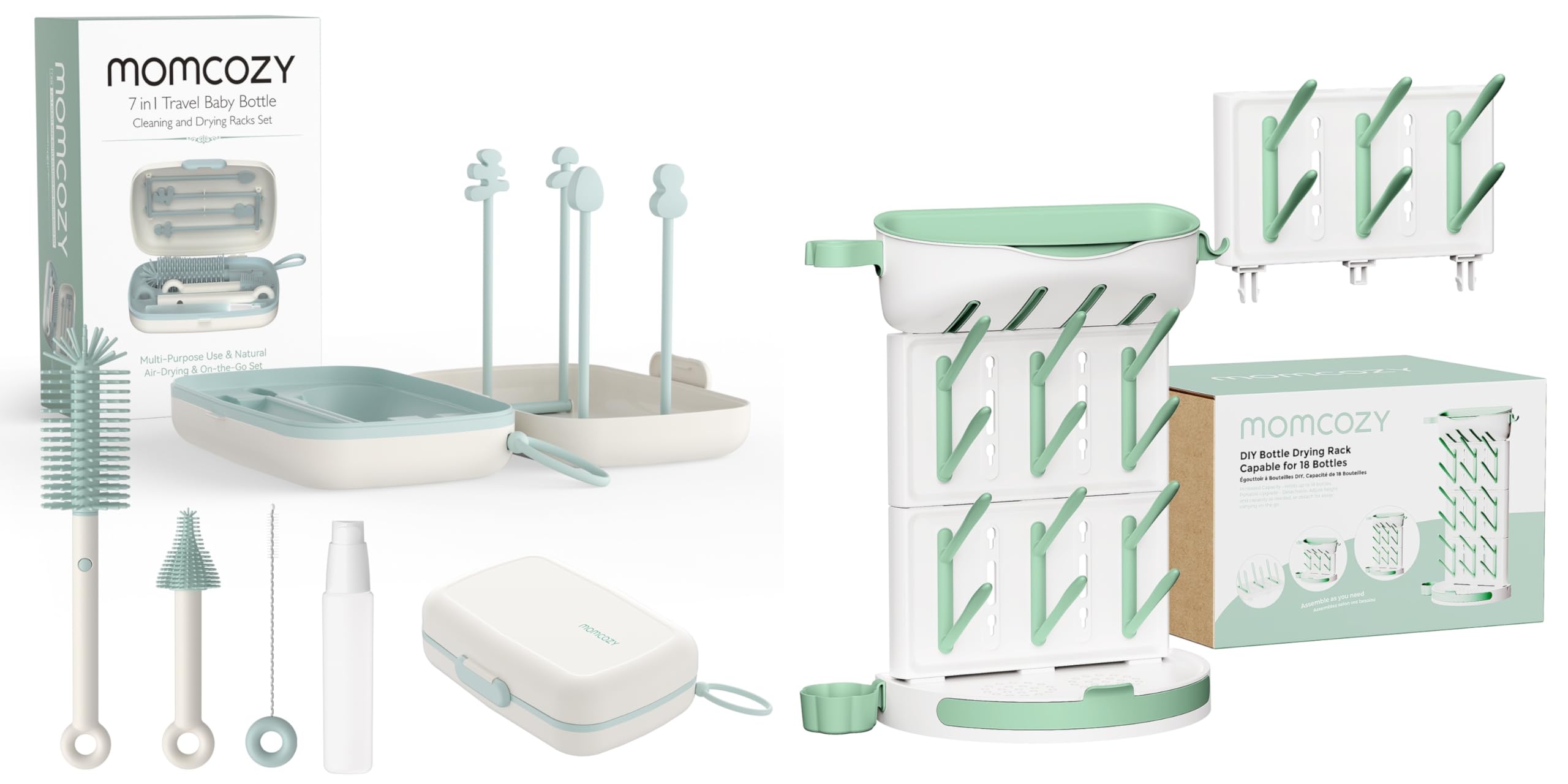 Momcozy Flaschenbürsten-Set - Babyflaschen-Reinigungsset mit Silikonbürste & Momcozy Premium Babyflaschen Trockenständer – Vertikaler Flaschenhalter für 18 Flaschen & Stillzubehör