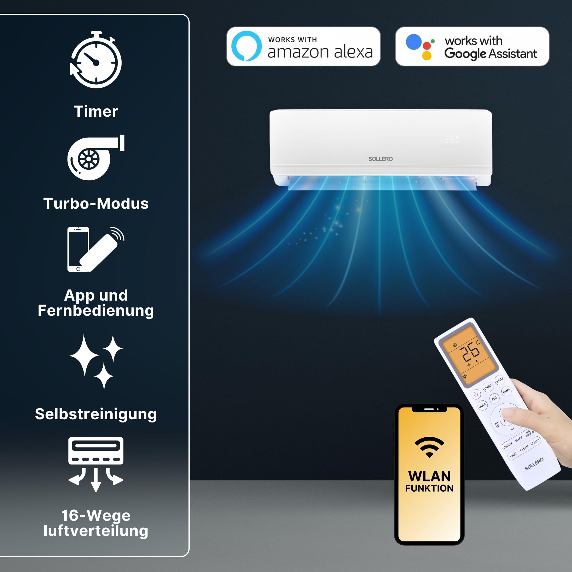 Split Klimaanlage 12000 BTU 3,5 kW, Selbstreinigung, leise, Smart Home, Klimaanlage zum Heizen und Kühlen, R32 Kältemittel, Timer, bis 59 m²