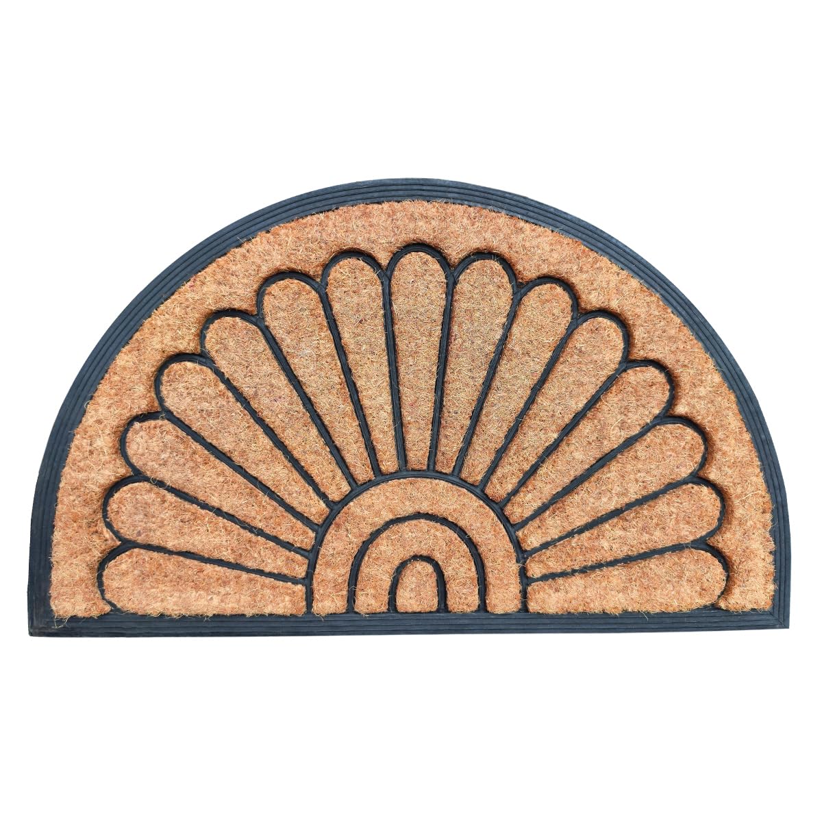 EHC PVC Half Moon Backed Moulded Brushed Natural Coconut Coir Entrance Matting Outdoor & Indoor Mat, 45 x 75 cm โ image 1