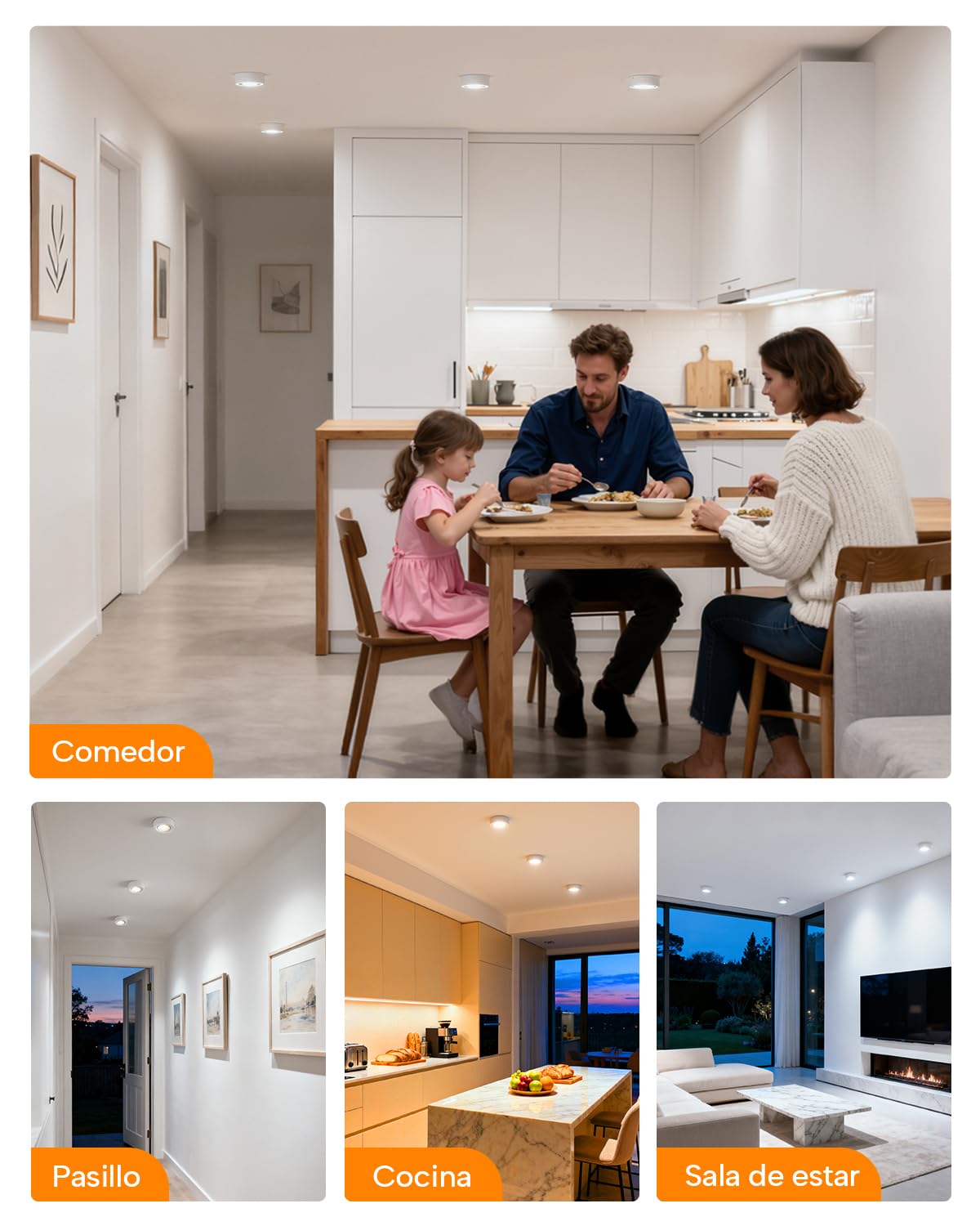 wowatt 6 Piezas Focos LED Interior Techo Superficie Blanco, Orientables 30° | 30mm x 92mm, 220-240V, Focos Superficie Techo Regulables Luz Calida Luz Neutra Luz Frío, 5.5W, 550LM, Plástico, Redondo