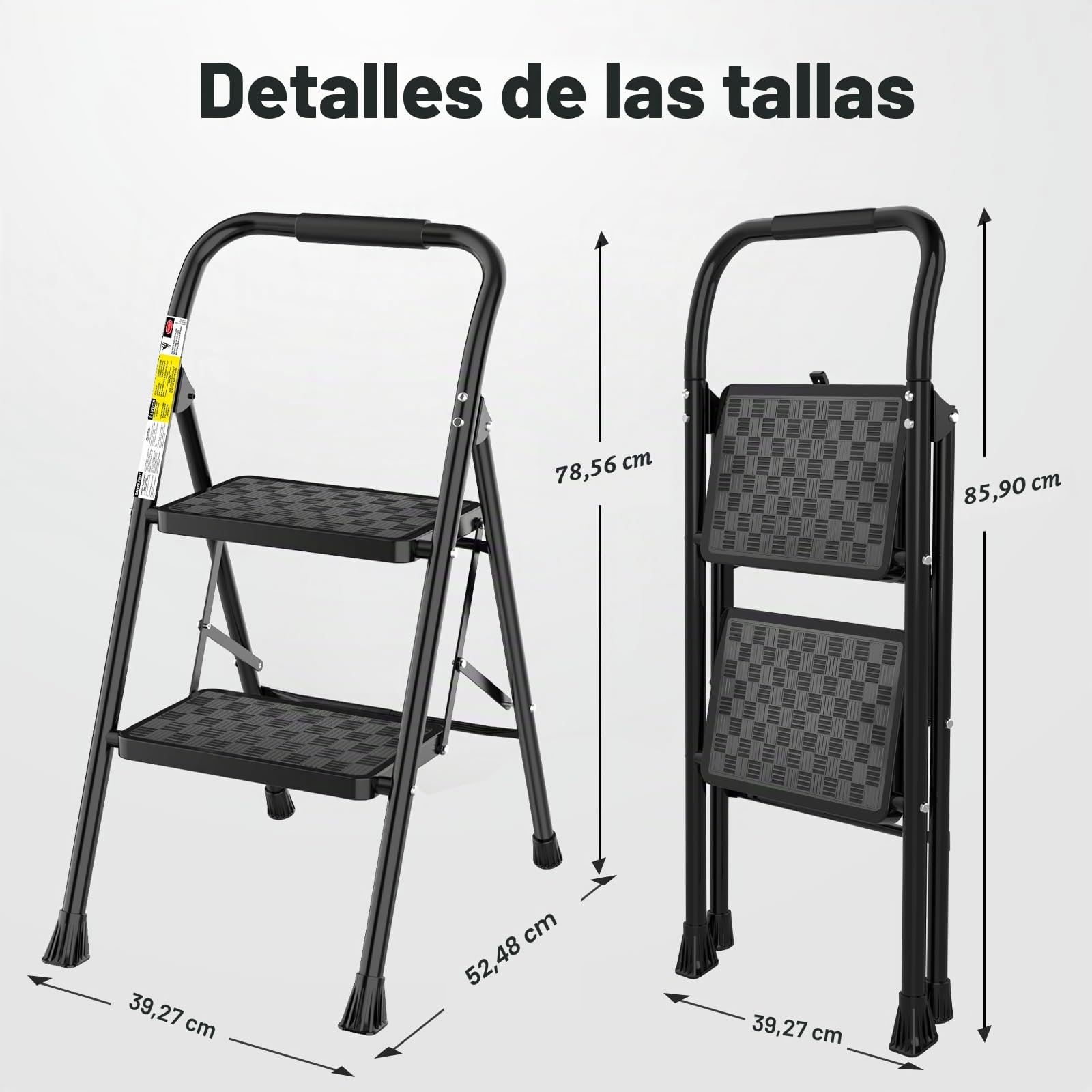 HBTower Escalera 2 Peldaños Plegable, Peldaños Antideslizantes con Diseño de Mosaico, Escalera con Asa Acolchada, Ligera y Compacta, Capacidad 150KG