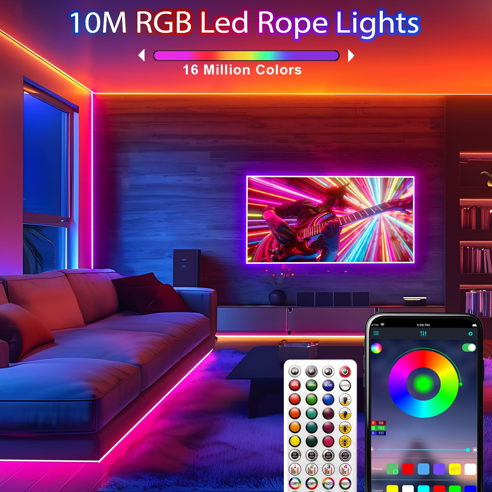 Lucienstar 10M 24V RGB Neon Rope Light IP67 Waterproof LED Strip Lights with Remote & APP Control - Image 2