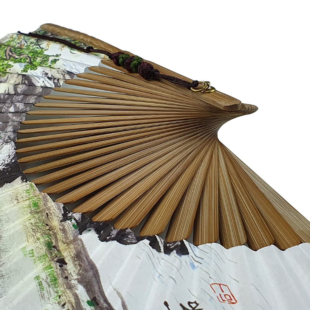 DAILY SSUUP] O-juk-sseon Hand Folding Fan - Korean Tradition Fan Korean Paper Bamboo Frame Folding Fan, Portable Hand Folding Fan, use as Oriental Interior Accessories (SHAN-SU-HWA)