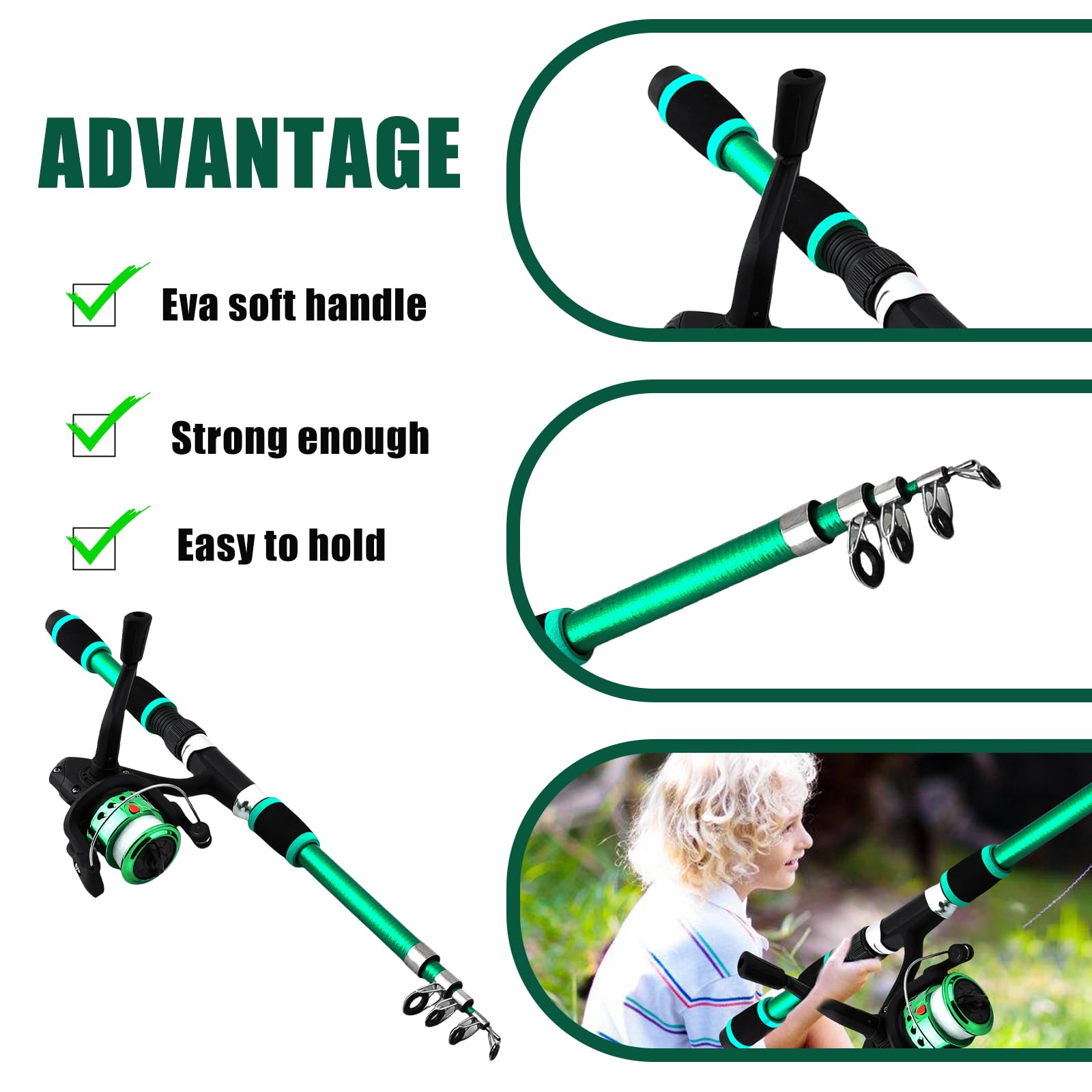 Juego de caña de pescar para niños, juego de cañas de pescar para niños, juego de iniciación, caña de pescar telescópica de 1,8 m con carrete y juego de cebo, accesorios para niños de 3 a 10 años