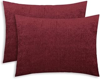 CaliTime Pack of 2 Cozy Standard Pillow Shams Cases for Bed Bedding Decoration Solid Dyed Soft Chenille 20 X 26 Inches Burgundy