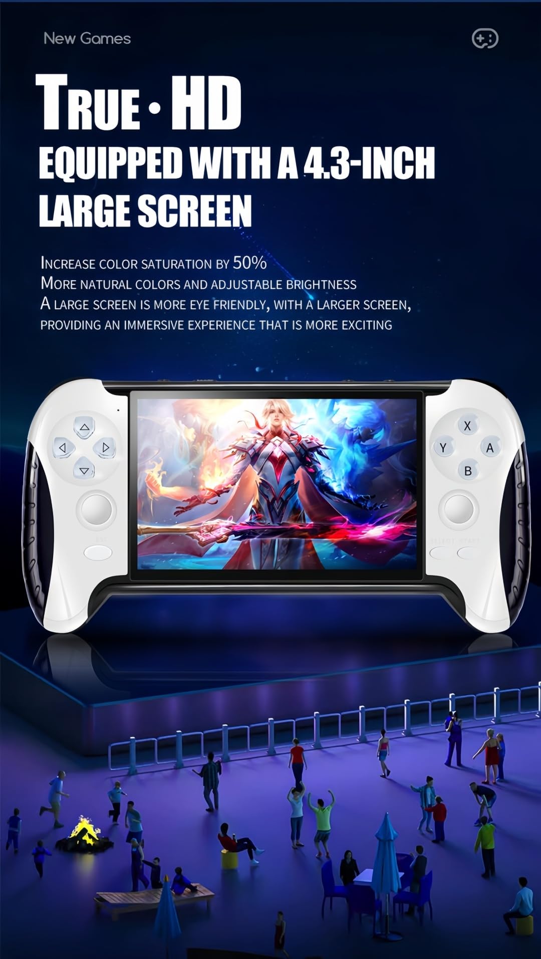 4.3 Pulgadas Consola de Videojuegos Portátiles Diseño de Mango Creativo Múltiples Emuladores Mp4/Mp3/E-book TV Salida Casual Juegos Retro de Mano Regalos de Cumpleaños/Cacaciones