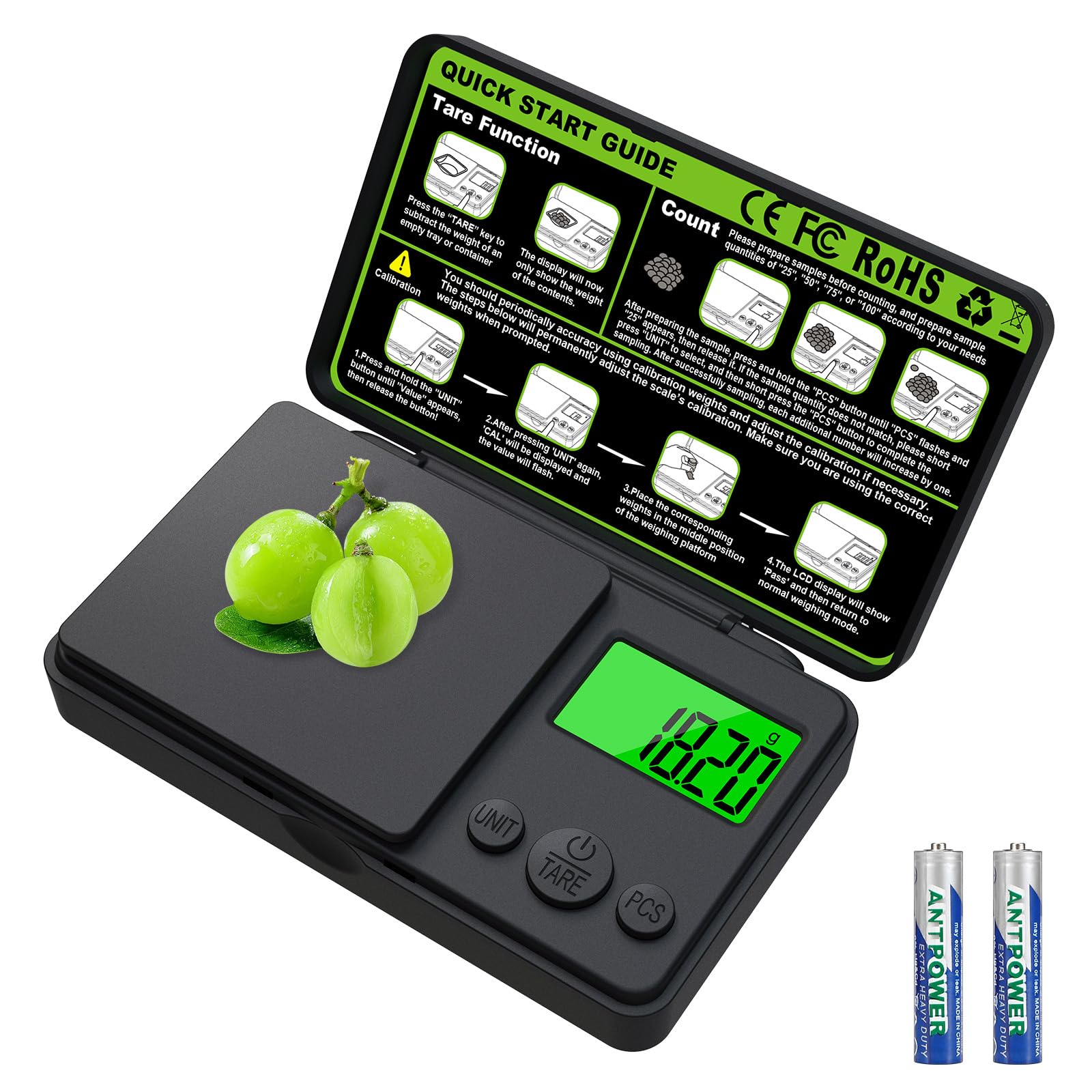 Balance de Précision 1000g/0.01g avec Écran LCD Rétroéclairé - Balance de Poche Numérique pour Bijoux et Cuisine, 7 Unités et Fonction de Tare