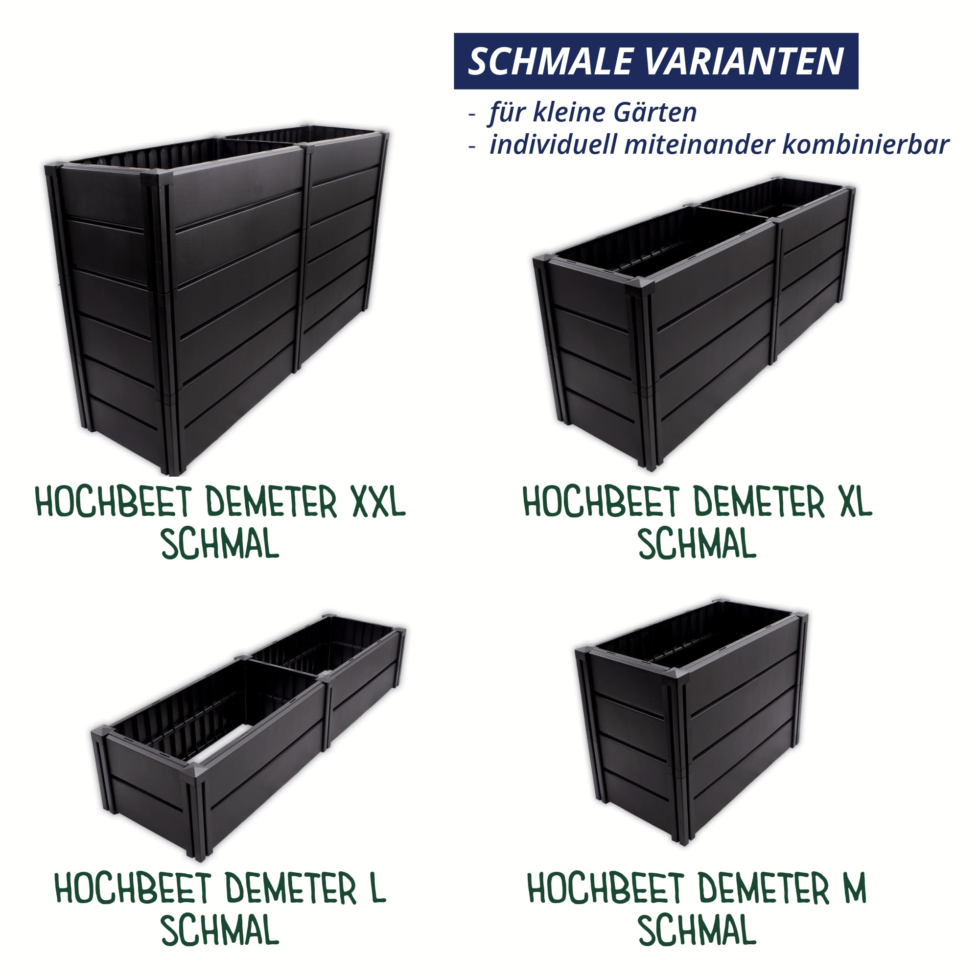 KHW Hochbeet Demeter XL Schmal | 158×44×61 cm Garten Hochbeet | 392L Pflanzvolumen | 100% recycelter Kunststoff | wetterfest & UV-beständig | werkzeuglose Steckmontage | Anthrazit | Made in Germany