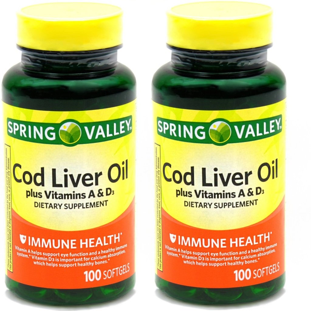 Spring Valley - Cod Liver Oil with Vitamin A & D 100 softgels (Pack of 2)