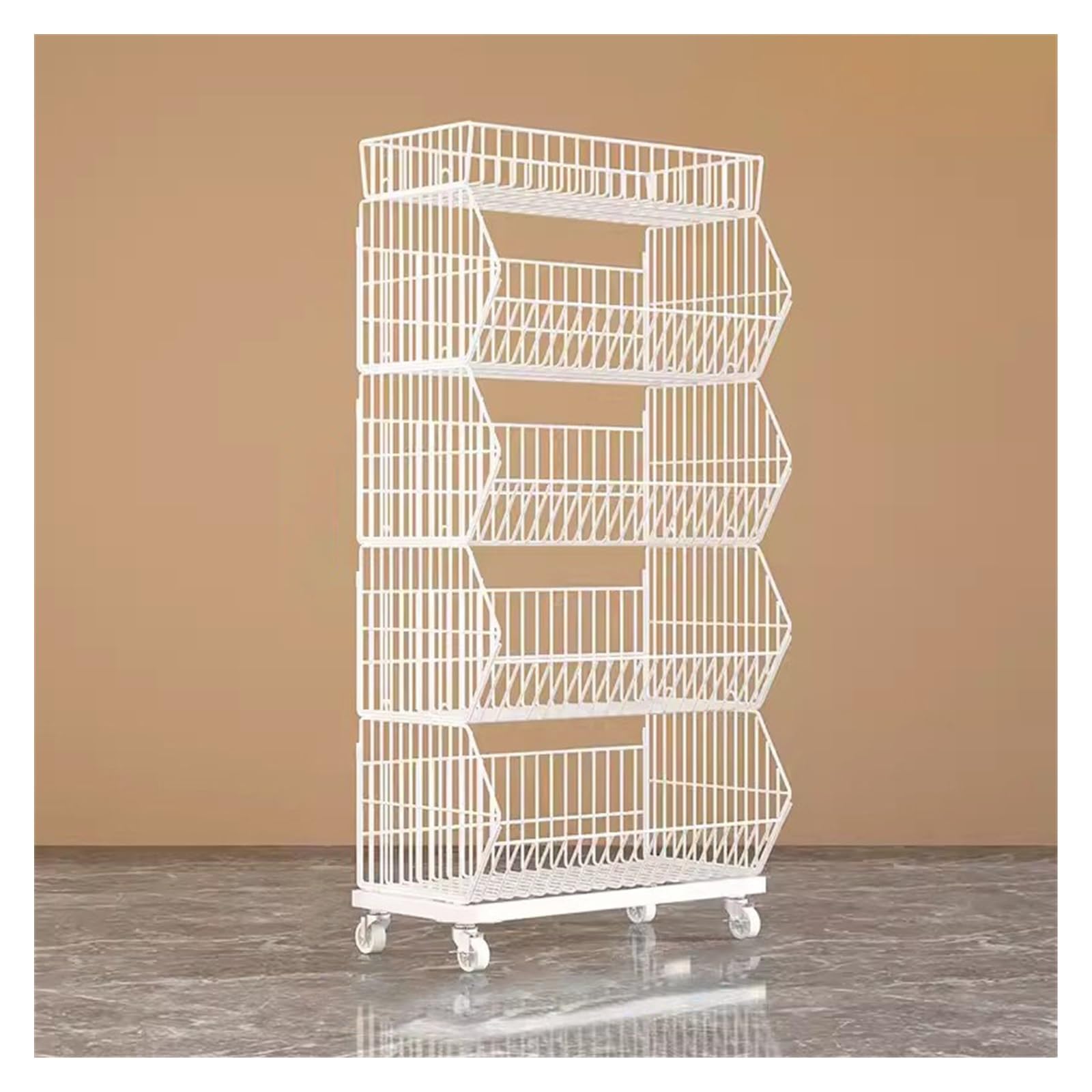 Sto Solut - Scaffale a 5 ripiani in filo metallico con ruote, espositore salvaspazio per negozi al dettaglio, scaffale bianco nizer, 120 x 45 x 140 cm