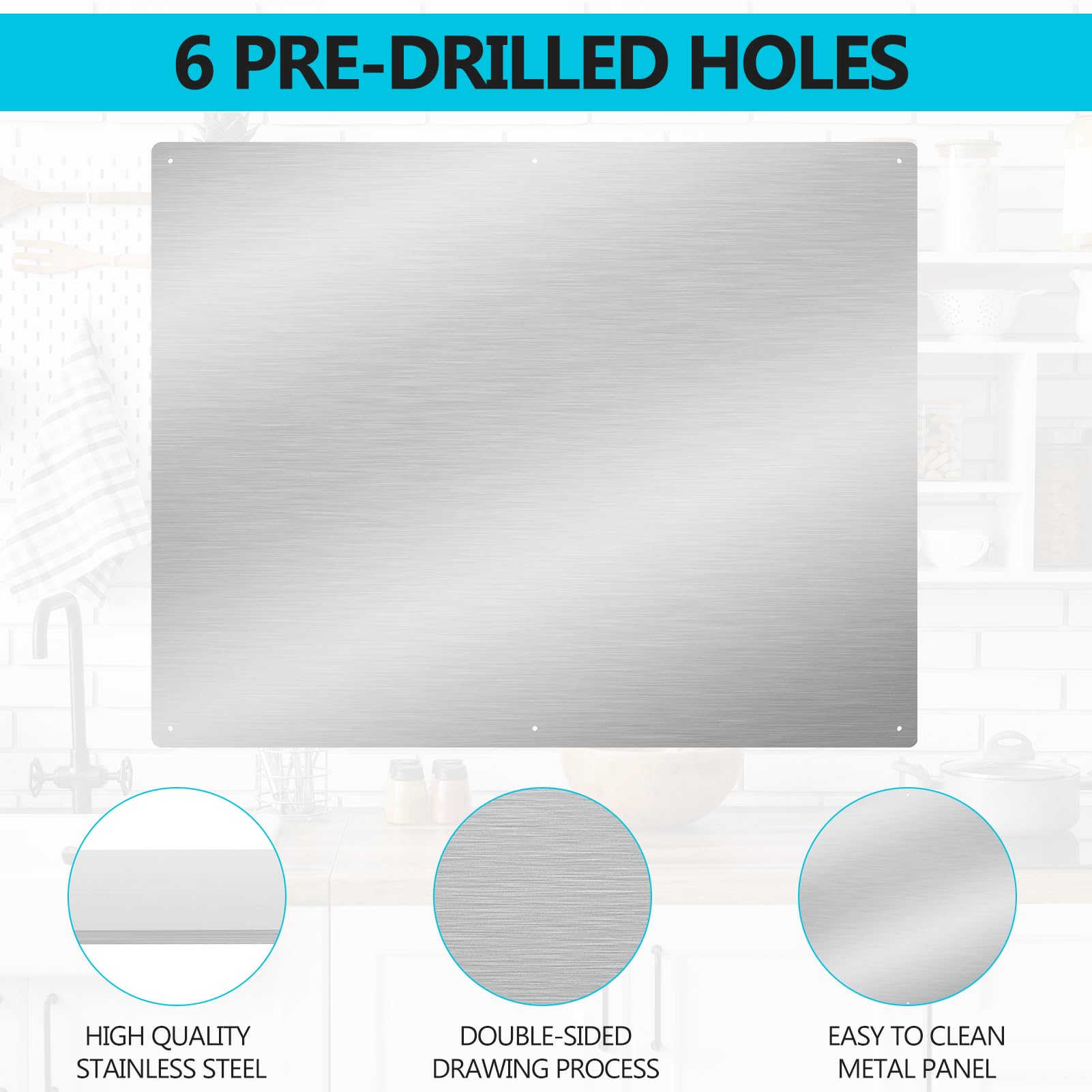 Campanas gruesas de 30 x 24 pulgadas de grosor de acero inoxidable, protector contra salpicaduras de panel para estufa, 6 agujeros preperforados para una fácil instalación, mantiene las paredes 4