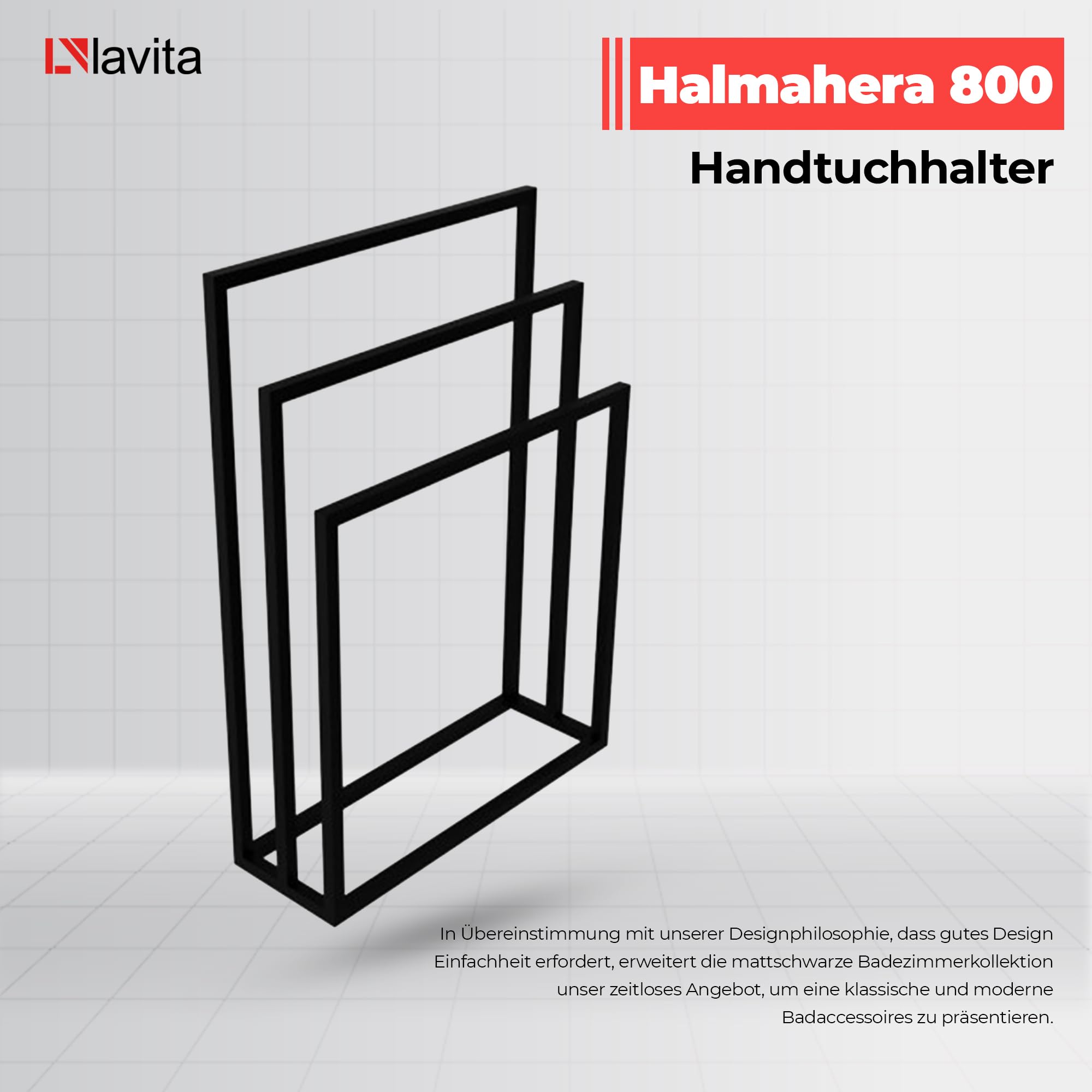 LAVITA HALMAHERA 800 | Handtuchständer Schwarz | Freistehender stehend, Handtuchhalter | Stehend für Bad | Badezimmermöbel | Pulverbeschichteter Kohlenstoffstahl | Modernes Design | 800x200x850 mm