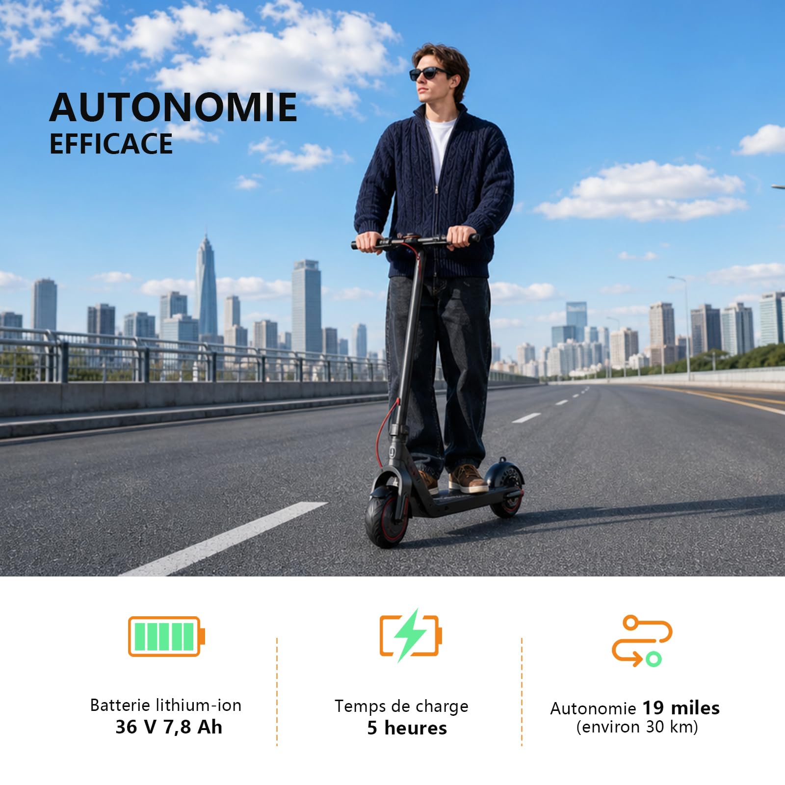 Trotinette Électrique 500W Adultes Ados, 25 km/h, Autonomie 35 km, Pneus Pleins, Double Frein, Pliable 14 kg, Charge 136 kg, Batterie 36V 7.8Ah, Application
