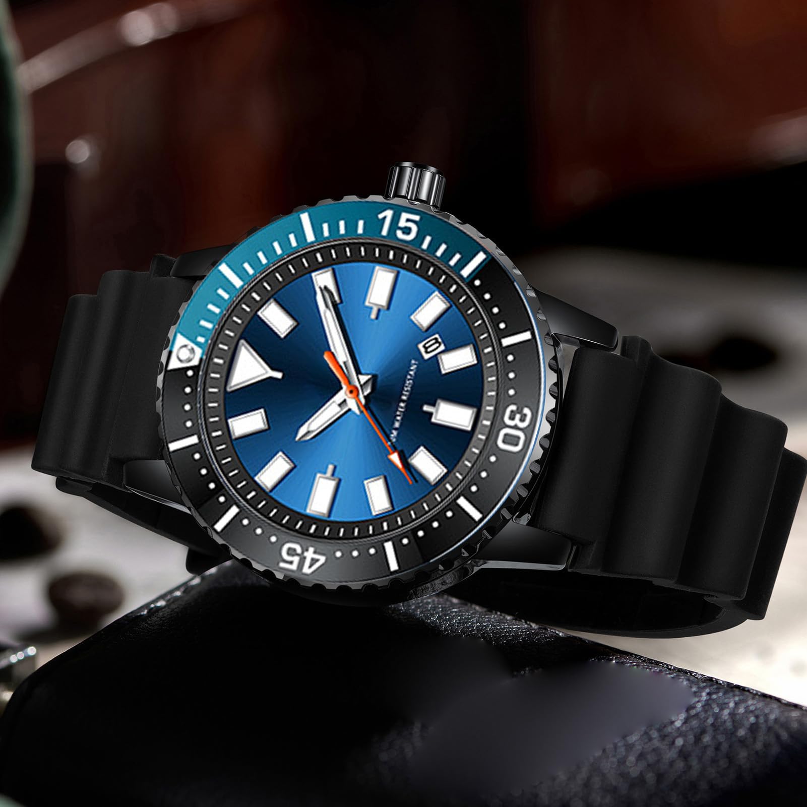 Automatico da Uomo, Orologio Luminescente con Calendario e Lunetta Girevole - Impermeabile al Quarzo per Attività Commerciale e Sport