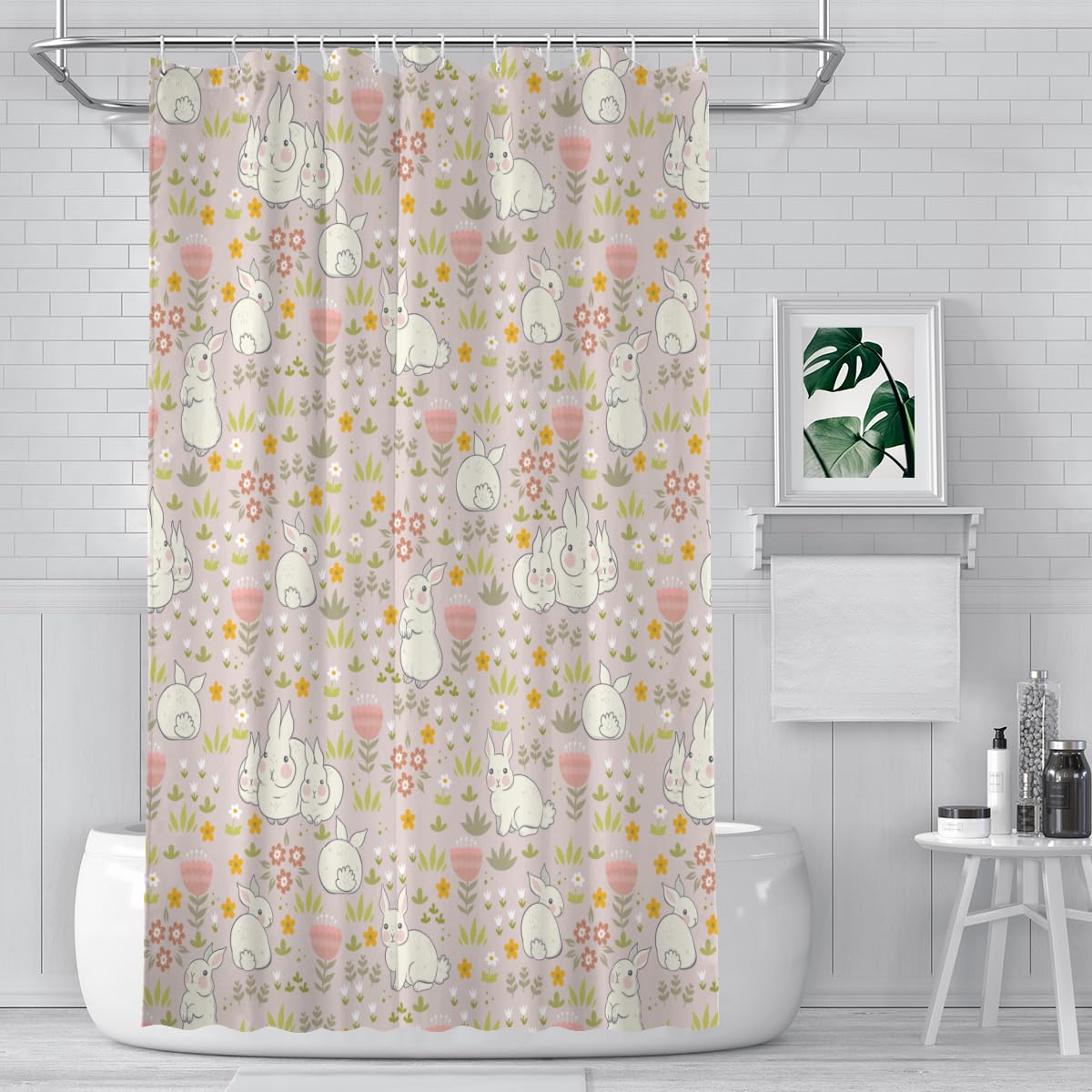 Amazon｜シャワーカーテン うさぎ柄 かわいい バスカーテン お風呂
