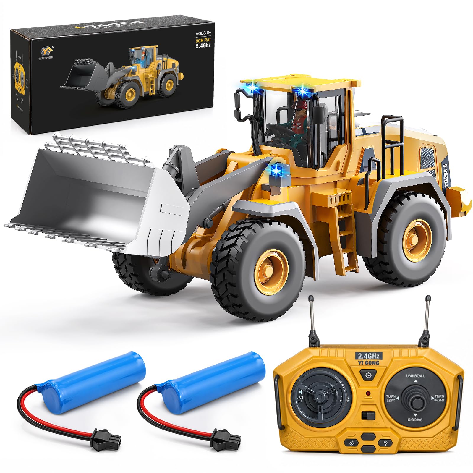 YESHIN Remote Control Wheel Loader, 1:20 Construction Vehicle for Kids, 9 Channel Metal RC Excavator with 2.4GHz Remote Control, Long Playtime, Construction Vehicle Gift for Children Ages 6+