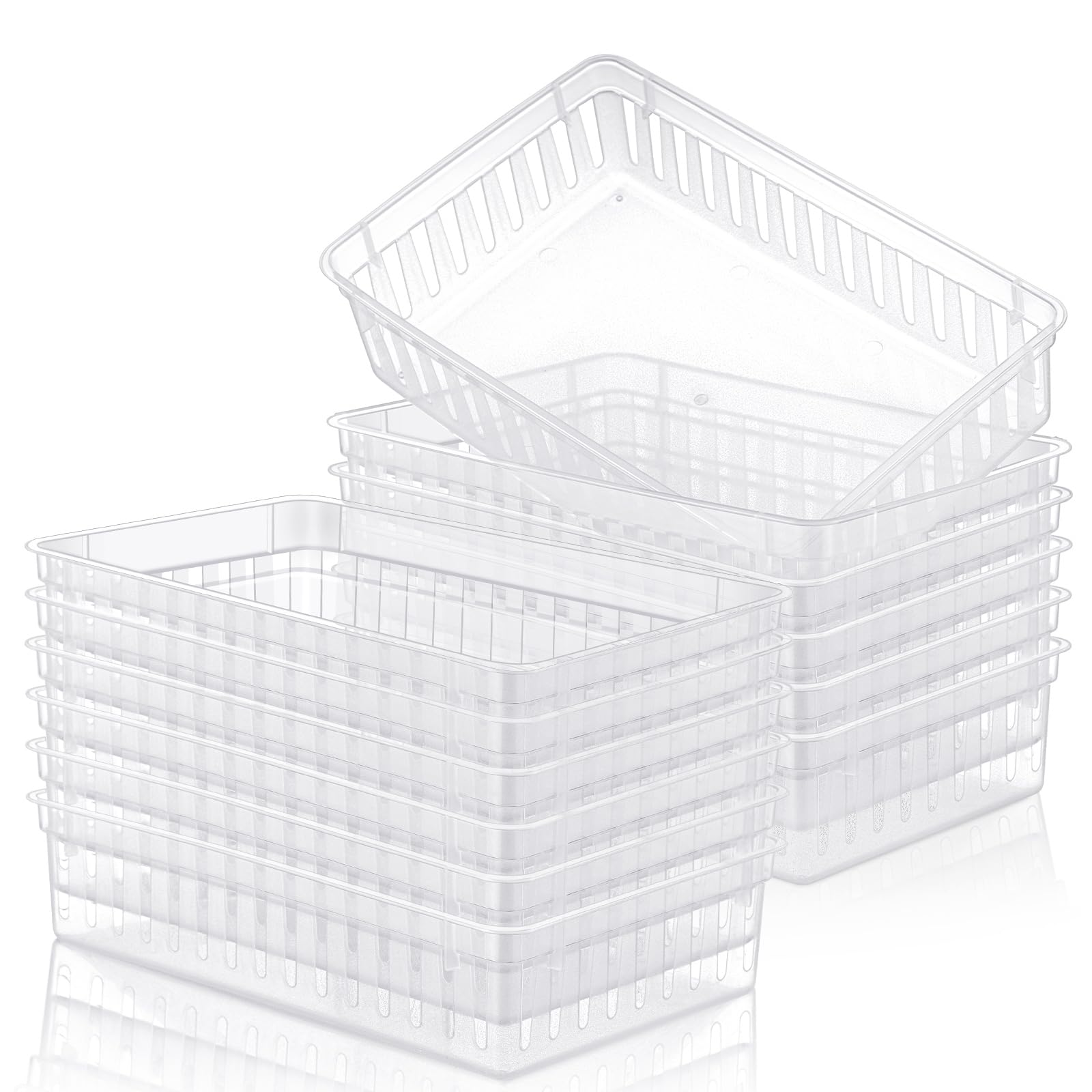 Wenqik Set of 12 Plastic Baskets for Organizing 10.24 x 6.5 x 2.36 Inch Rectangular Trays Plastic Organizer Bins Rectangle for Desk Organization(Clear