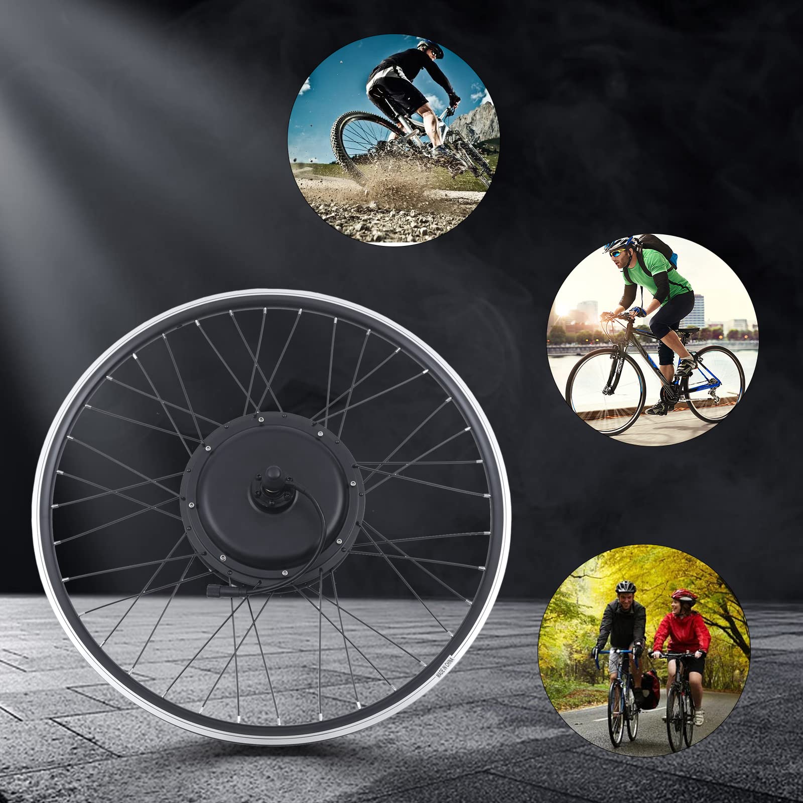 Zestaw do konwersji roweru elektrycznego 28", 1500 W, zestaw do konwersji tylnego koła z czujnikiem, uchwytami hamulcowymi, tylne zawieszenie, 7-biegowe koło zamachowe, czarny