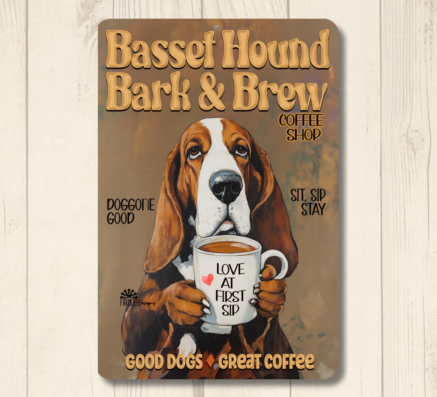 Basset Hound Coffee Bar Sign Bark & Brew dog funny metal tin wall art gift decor home decor