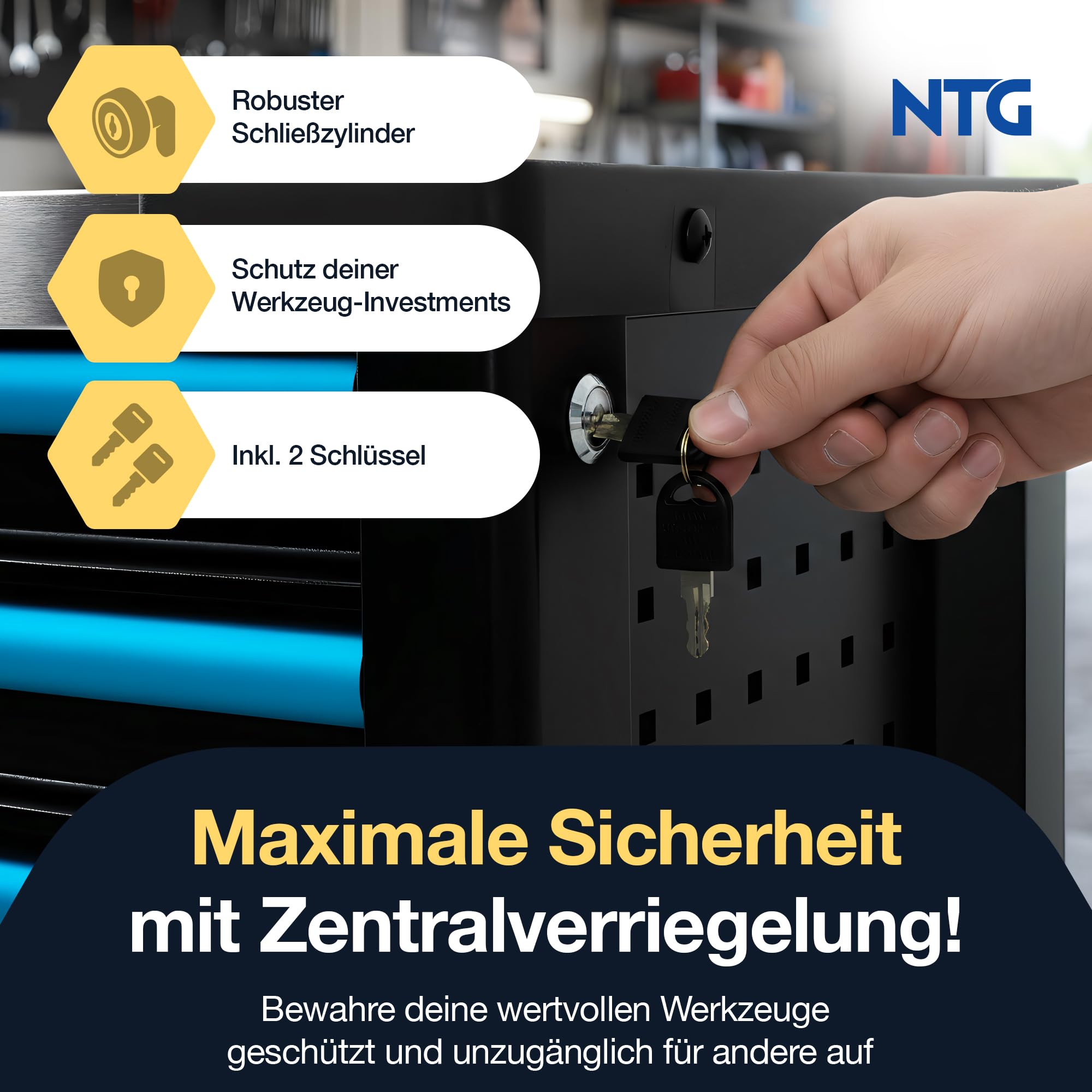 NTG WERKZEUGWAGEN GEFÜLLT MIT 290-TLG Werkzeug – Werkstattwagen, 7 Schubladen, abschließbar mit Zentralverriegelung, Mobile Rollen, stabile Stahlkonstruktion für Werkstatt & Garage