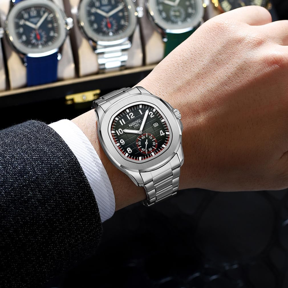 NIBOSI 腕時計 メンズ おしゃれ ビジネス ステンレス うで時計 紳士 防水 アナログ メタルバンド カジュアル 文字盤が見や