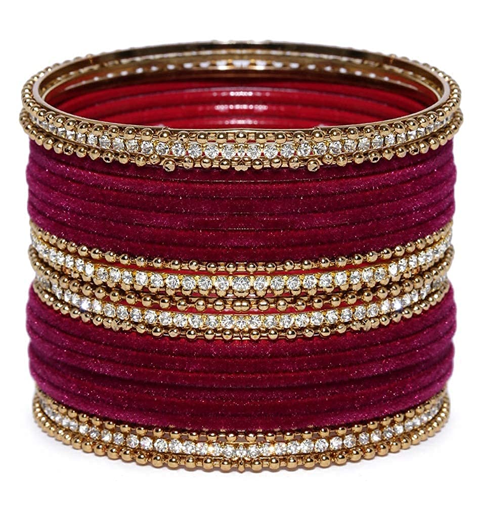 T4 Jewels Gold Plated Stones Studded Zircon Velvet Metal Bangles Set For Women & Girls_Maroon_2.6 (B093BPWYHF) Amazon Price History, Amazon Price Tracker