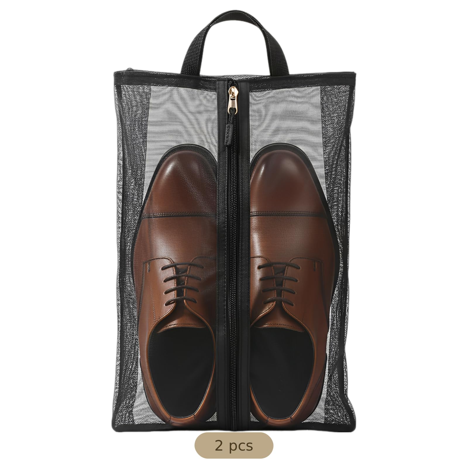 2 Schuhbeutel für Reisen, 40 x 25 cm große Nylon-Schuh-Packtaschen mit Mesh-Design, Unisex Schuhbeutel zum Verstauen für Koffer und Schrank, atmungsaktiv, schwarz